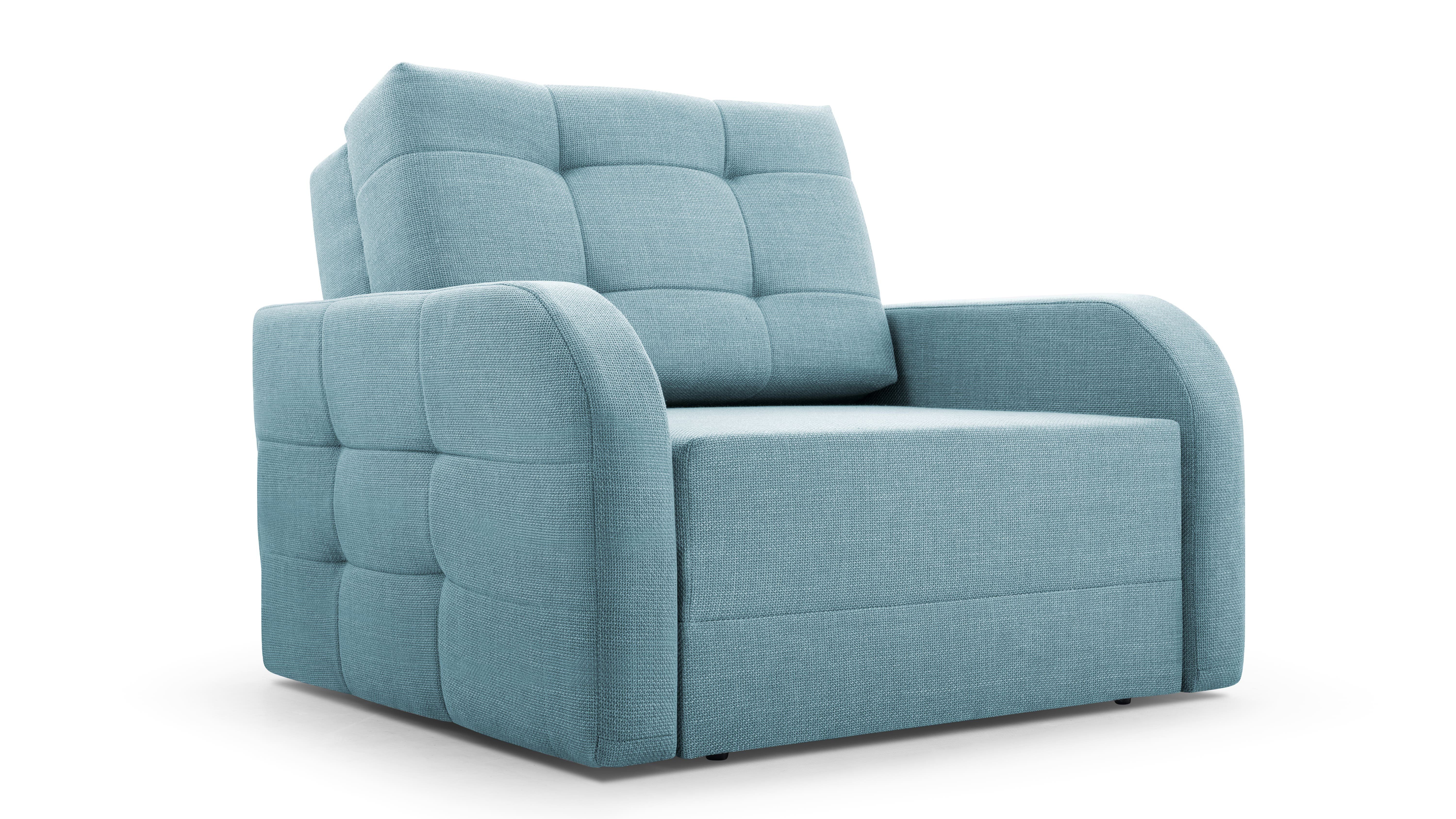 MOEBLO Kindersofa Porto 80, Schlafsessel Sofa Sessel, mit Schlaffunktion, mit Bettkasten Hellblau - BRAGI 80