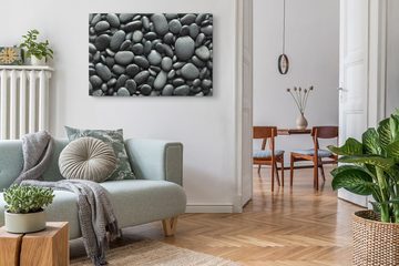 Sinus Art Leinwandbild 120x80cm Wandbild auf Leinwand Schwarze runde Steine Schwarz Weiß Foto, (1 St)