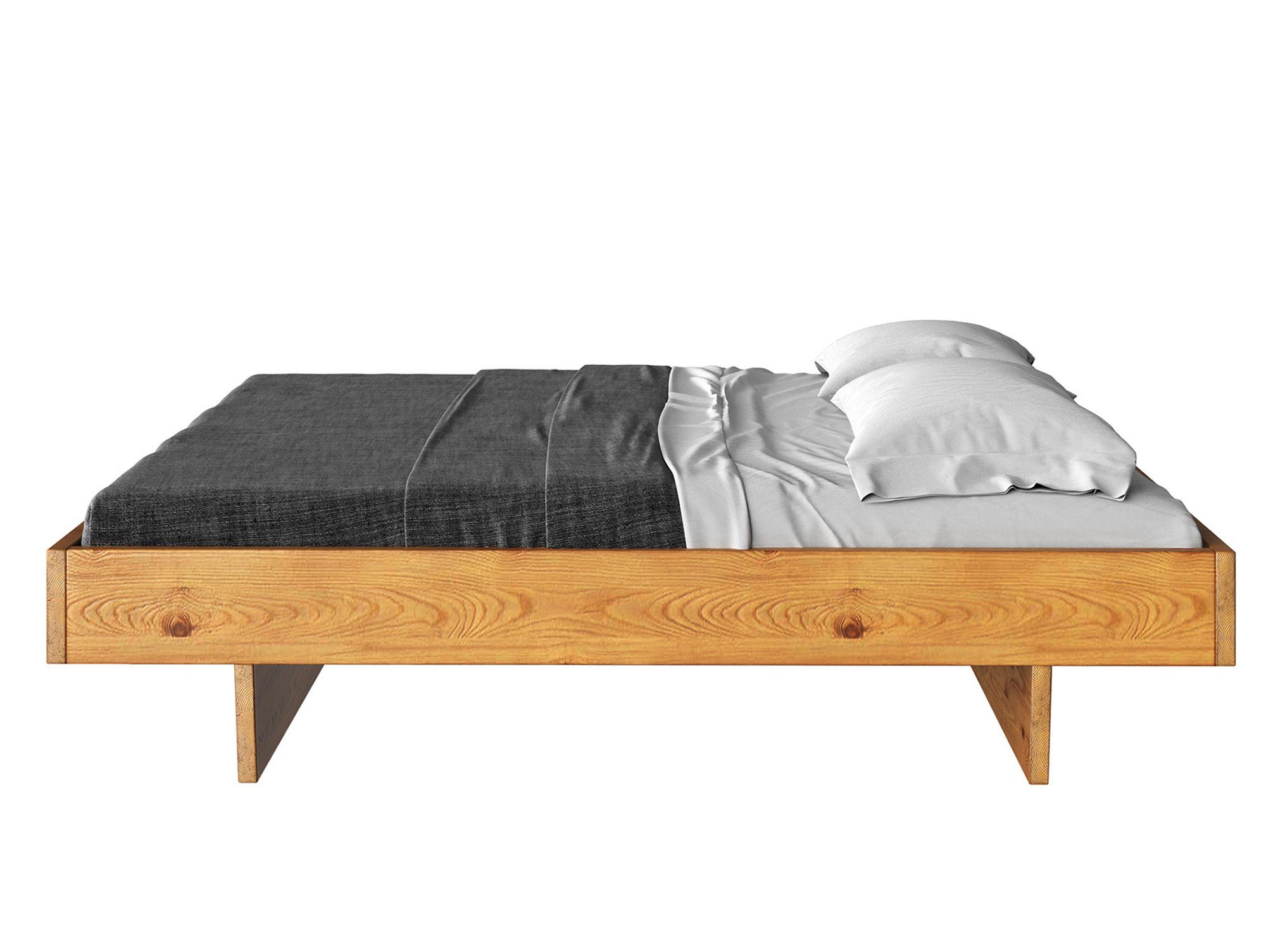 Moebel-Eins Massivholzbett, CURBY Wangenbett ohne Kopfteil, Material Massivholz
