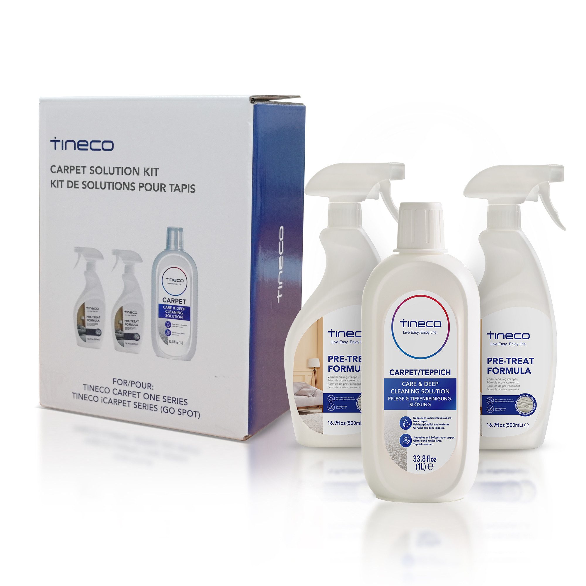 Tineco Vorbehandlungslösung und Teppichreiniger (Spar-Set, [3-St. 2x500ml Vorbehandlungslösung and 1x1Liter Teppichreiniger Ideal zum Reinigen von Teppichen und Polstermöbel)