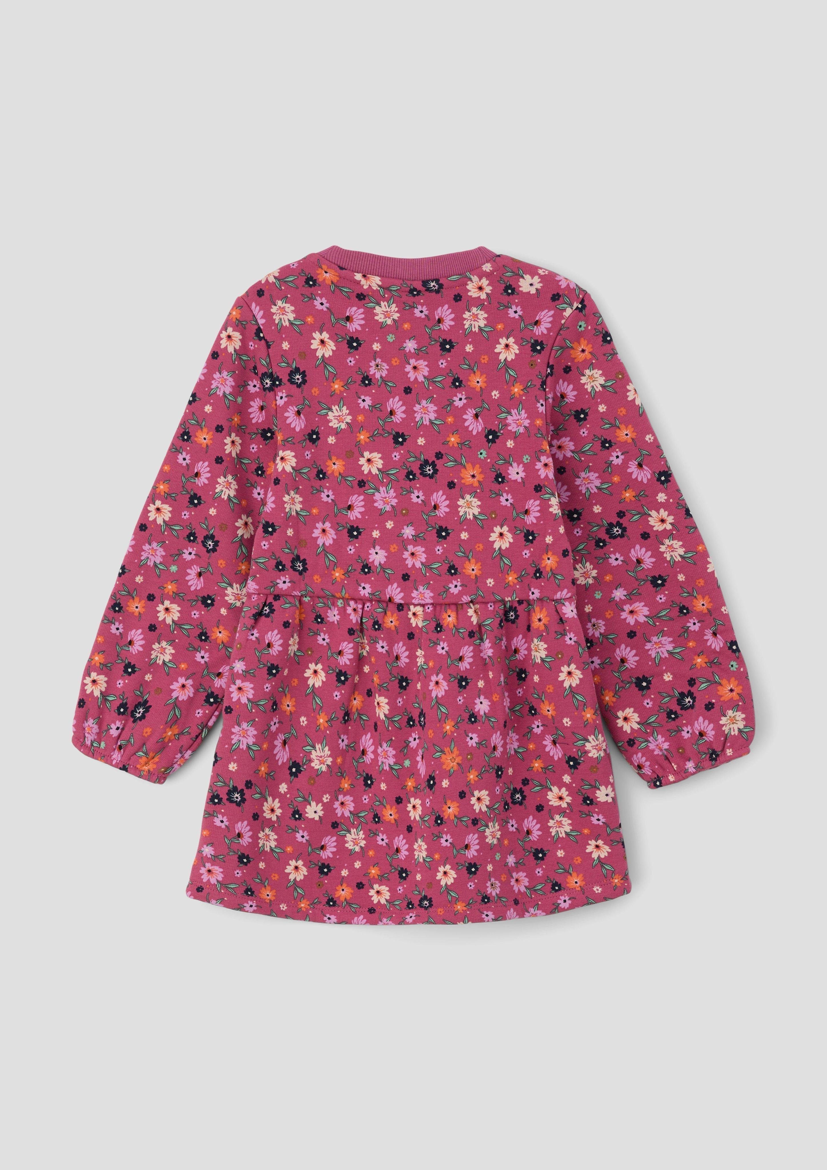 Allover-Print Raffung s.Oliver pink Minikleid mit Thermofleece-Kleid