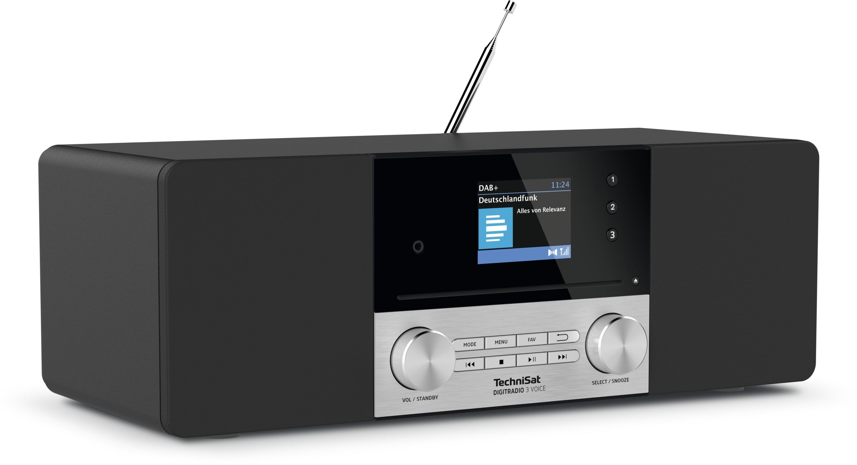 TechniSat DIGITRADIO 3 VOICE Digitalradio (DAB) (Digitalradio (DAB), FM-Tuner mit RDS, 20 W, UKW, Offline Sprachsteuerung, CD, USB, AUX, Wecker, Fernbedienung)