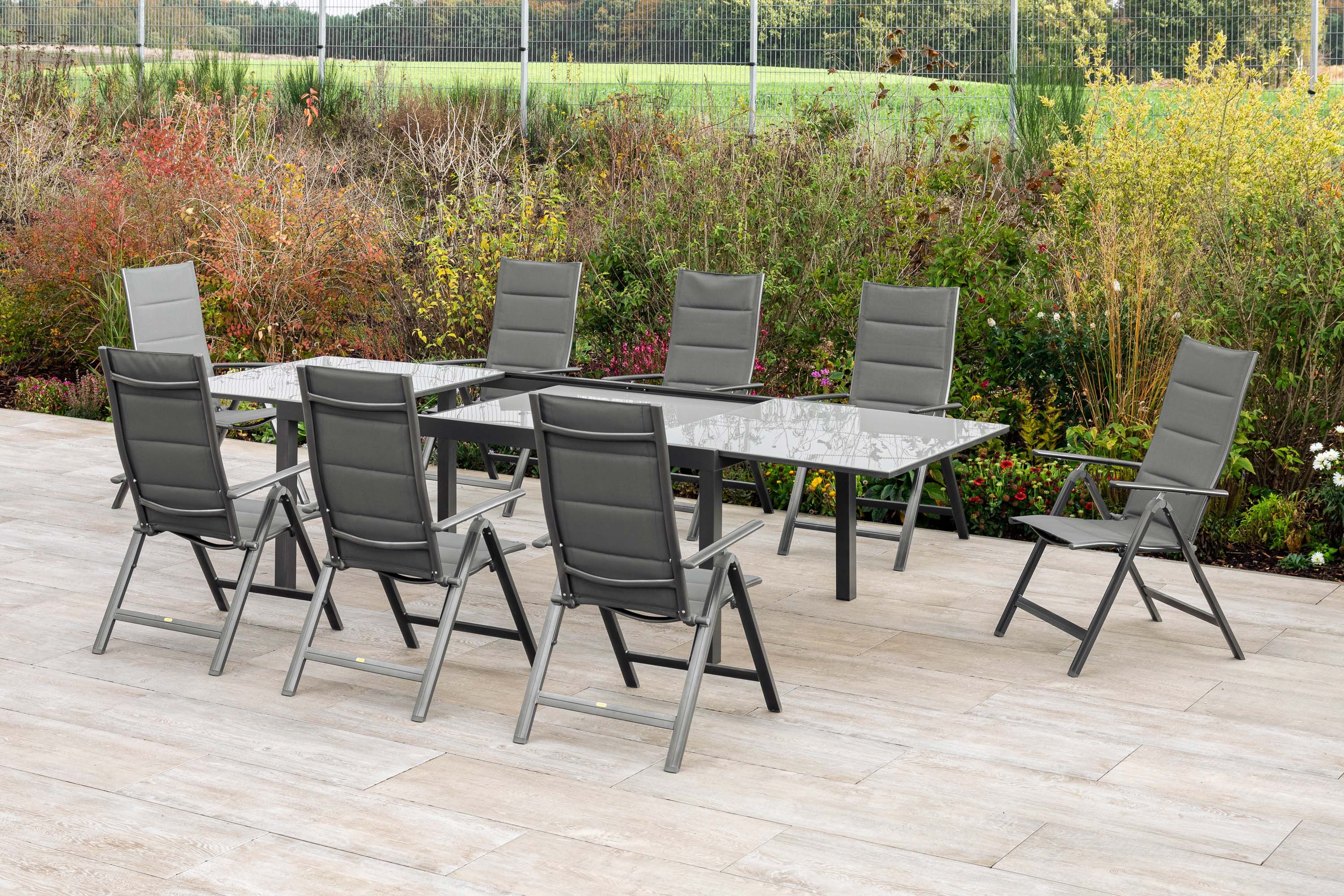 MERXX Garten-Essgruppe Taviano, (Set, 9-tlg), 8 Klappsessel, 5-fach verstellbar, Ausziehtisch