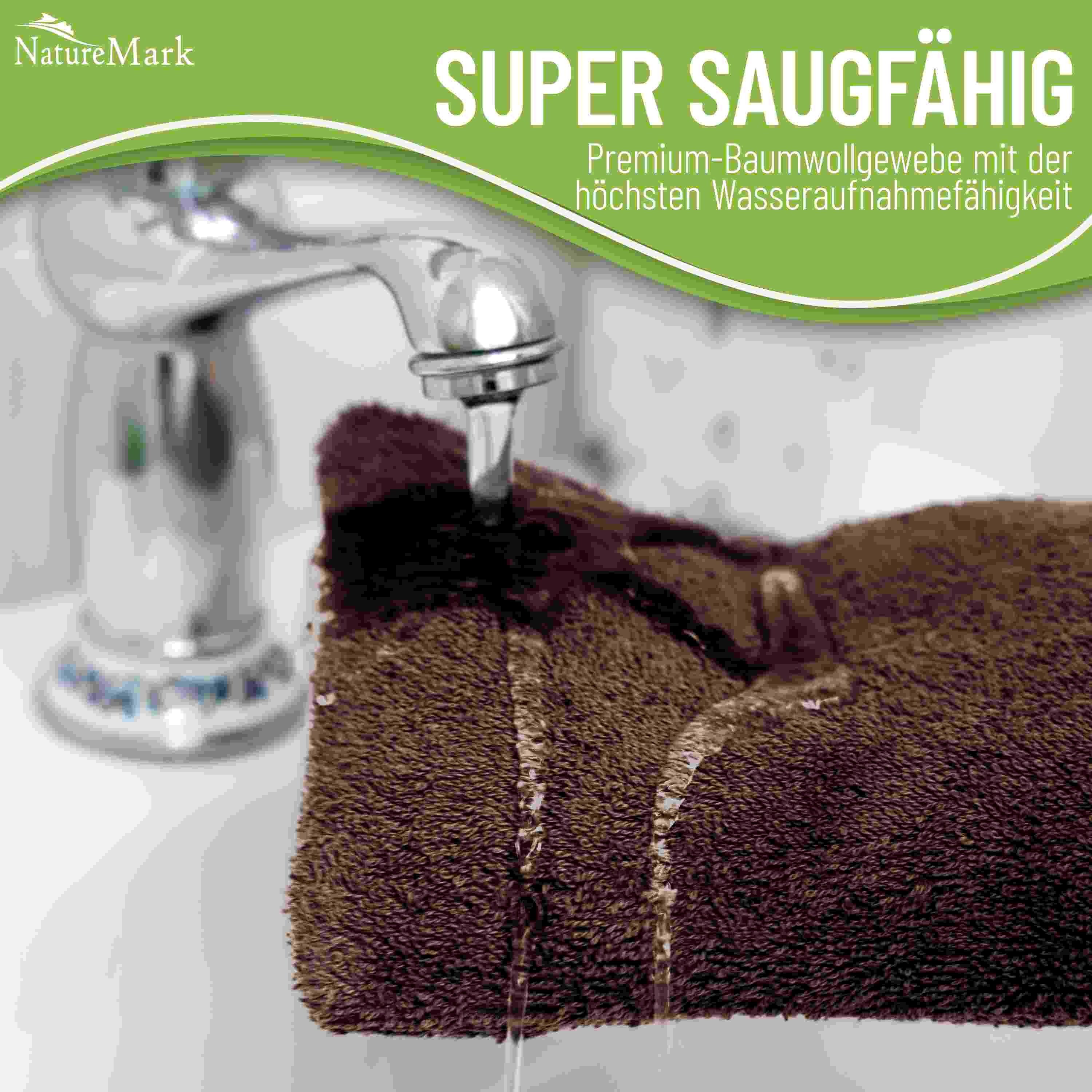 NatureMark Waschhandschuh 10er-Set Frottier Waschhandschuhe, 100% Baumwolle (10-St), Premium Frottier Waschhandschuhe, 15x21cm, Schoko braun