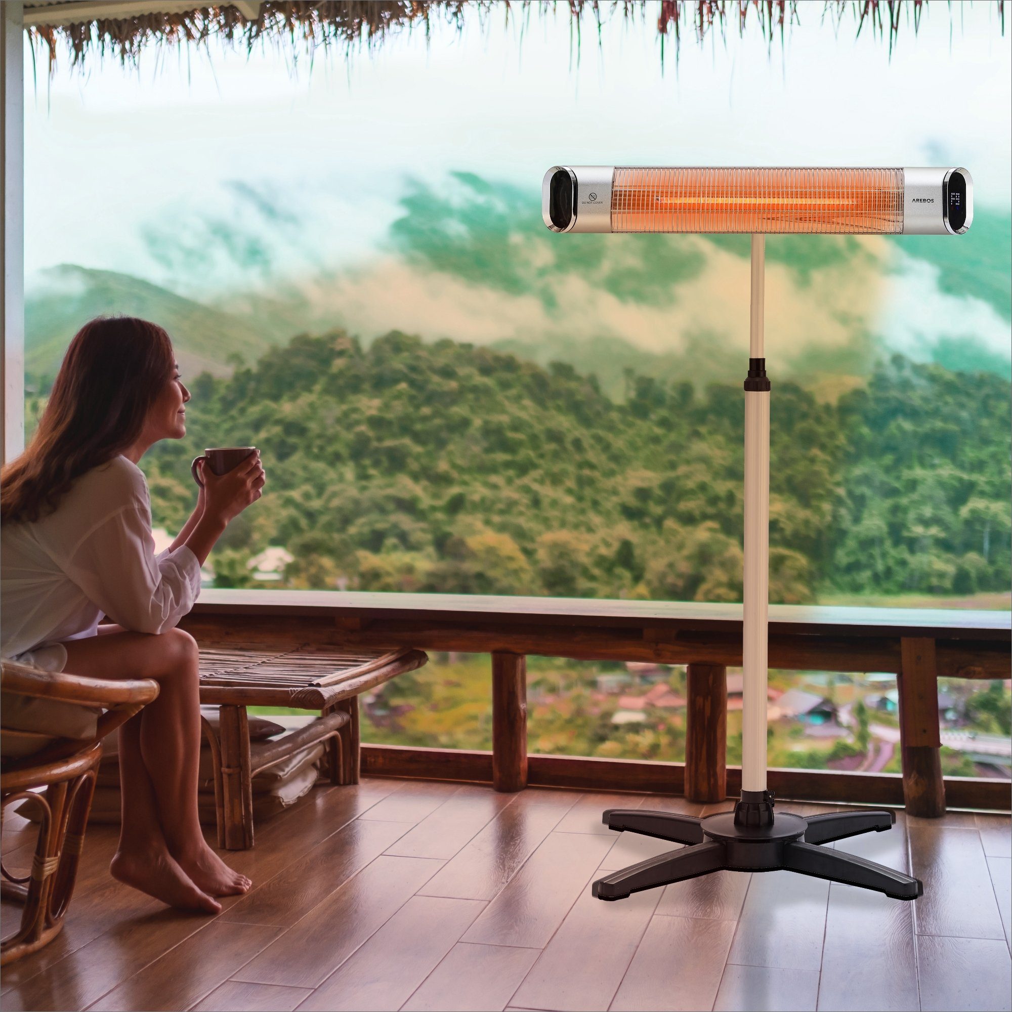 Arebos Heizstrahler Infrarot mit Fernbedienung & Standfuß, 2000W günstig online kaufen