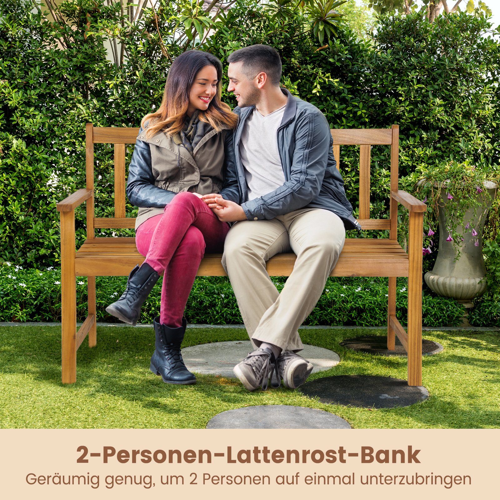 COSTWAY Gartenbank, wetterfest, 2 Sitzer, Massivholz, günstig online kaufen