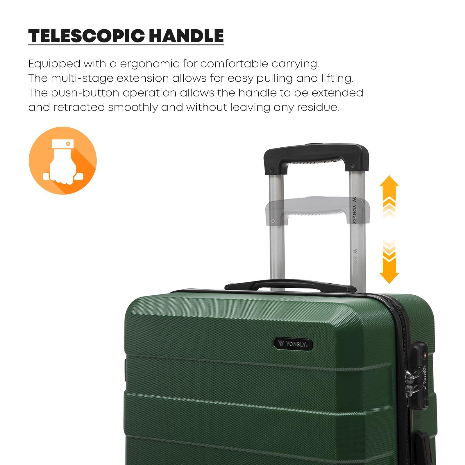 YONSLY Hartschalen-Trolley Hartschalen-Reisekoffer Trolley Rollkoffer Kabinenkoffer aus ABS, 4 Rollen, mit TSA-Schloss, YKK-Reißverschluss, austauschbaren Rollen und Griffen