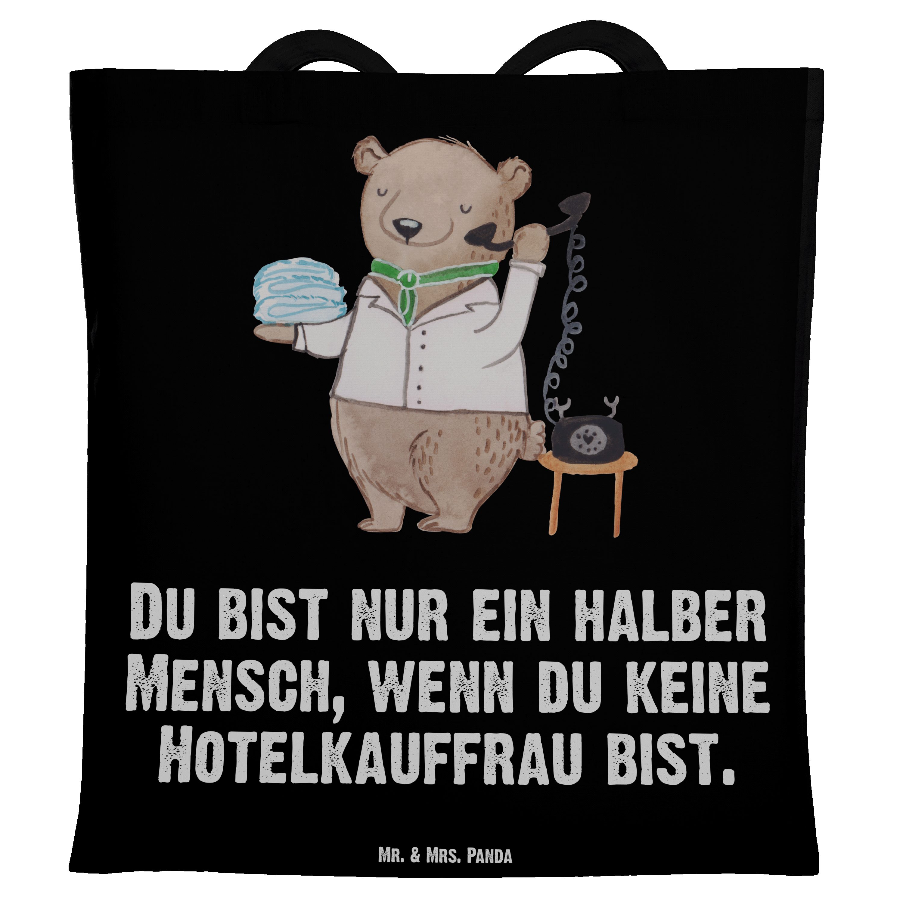 Mr. & Mrs. Panda Herz Tragetasche - Hotelkauffrau Hotelfac mit - Schwarz (1-tlg) Einkaufstasche, Geschenk