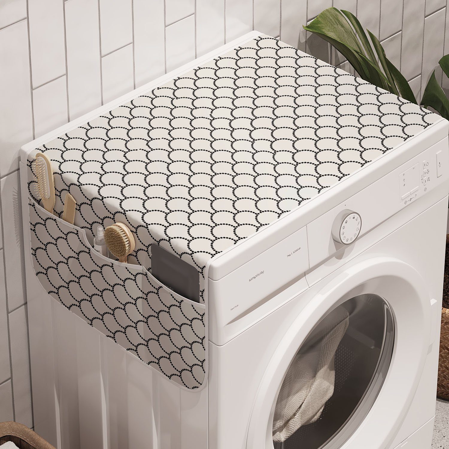 Abakuhaus Badorganizer Anti-Rutsch-Stoffabdeckung für Waschmaschine und Trockner, Geometrische Gepunktete Fisch-Skala-Muster