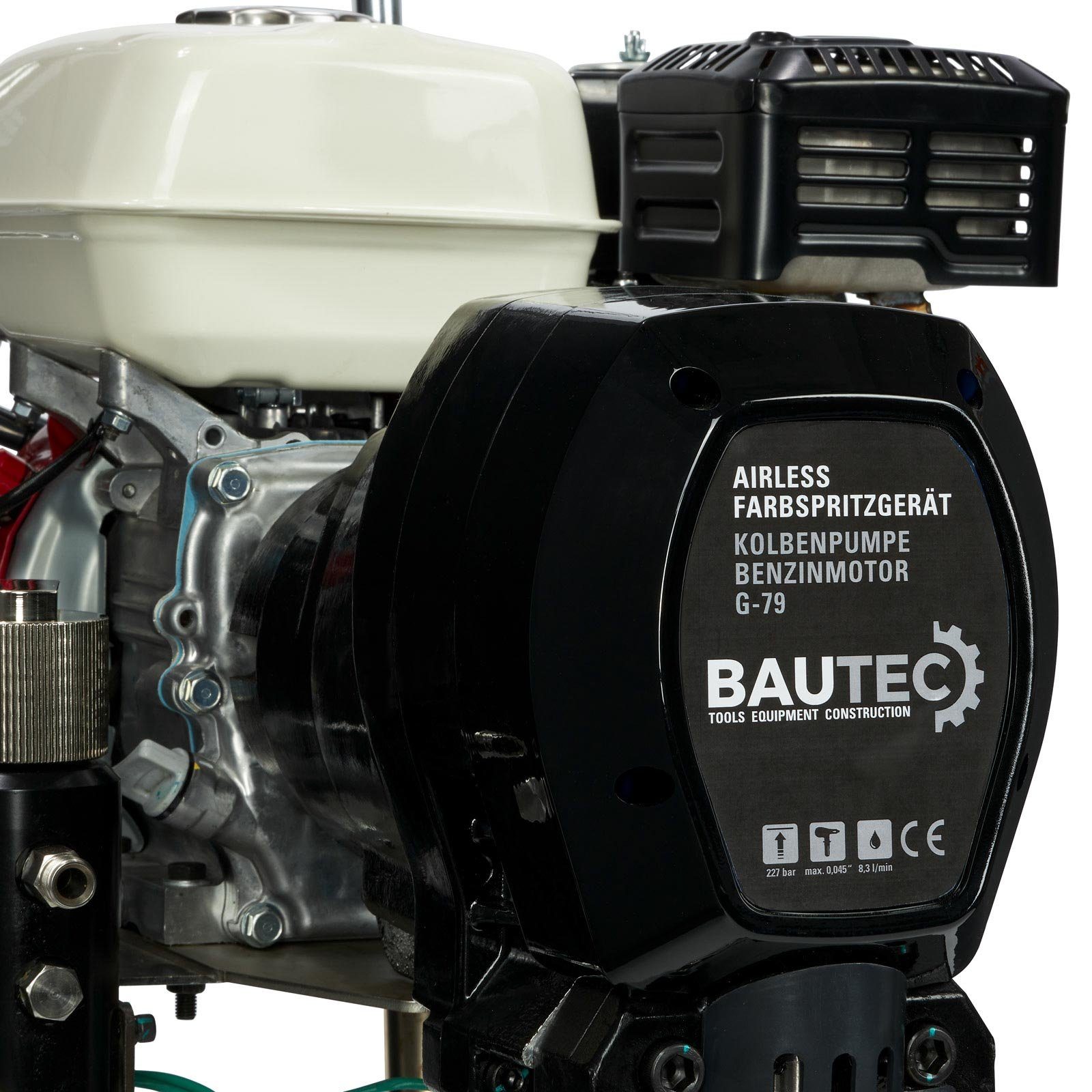 BAUTEC Farbsprühgerät Airless benzinbetr. l/min, Kolbenpumpe mit 8,3 Farbspritzsystem (Komplett-Set) G-79 »