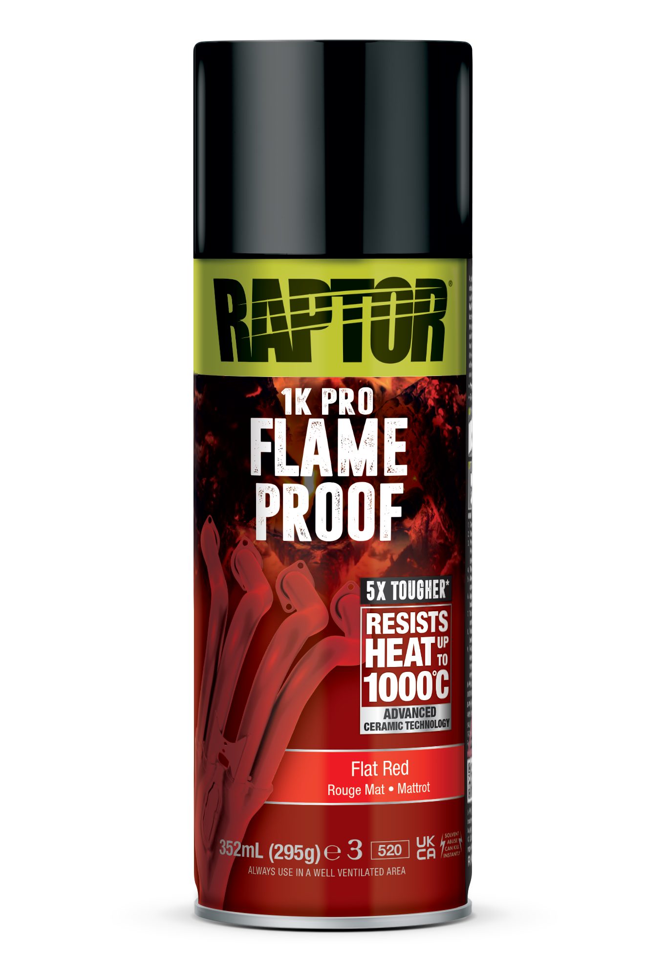 U-POL Sprühlack RAPTOR FEUERFEST - Hitzebeständig bis 1000°C - auf Auspuffkrümmer usw., Hitzebeständig bis 1000°C