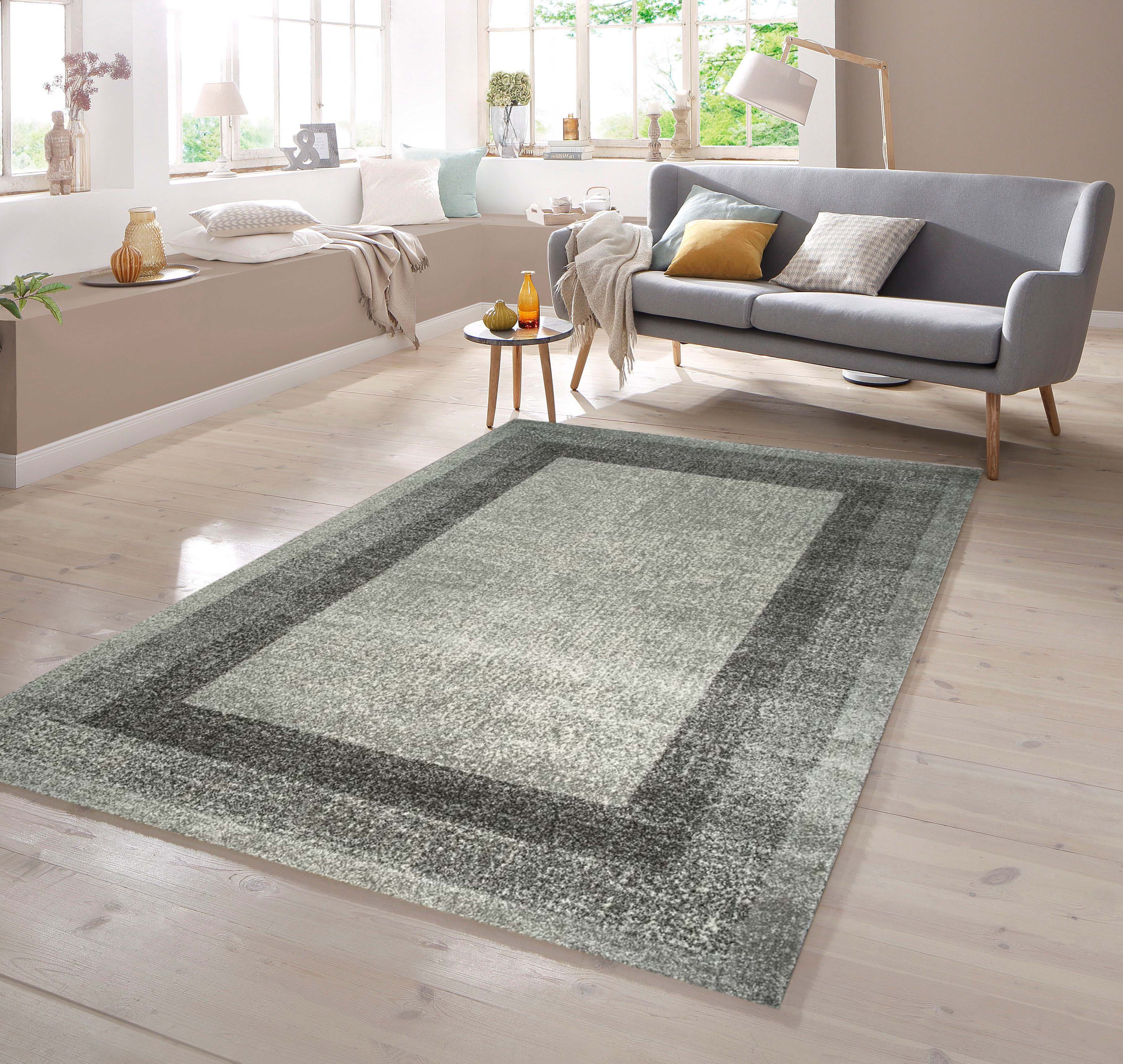 Teppich Designer Teppich mit Winchester Bordüre in Grau Creme,  TeppichHome24, rechteckig | Kurzflor-Teppiche