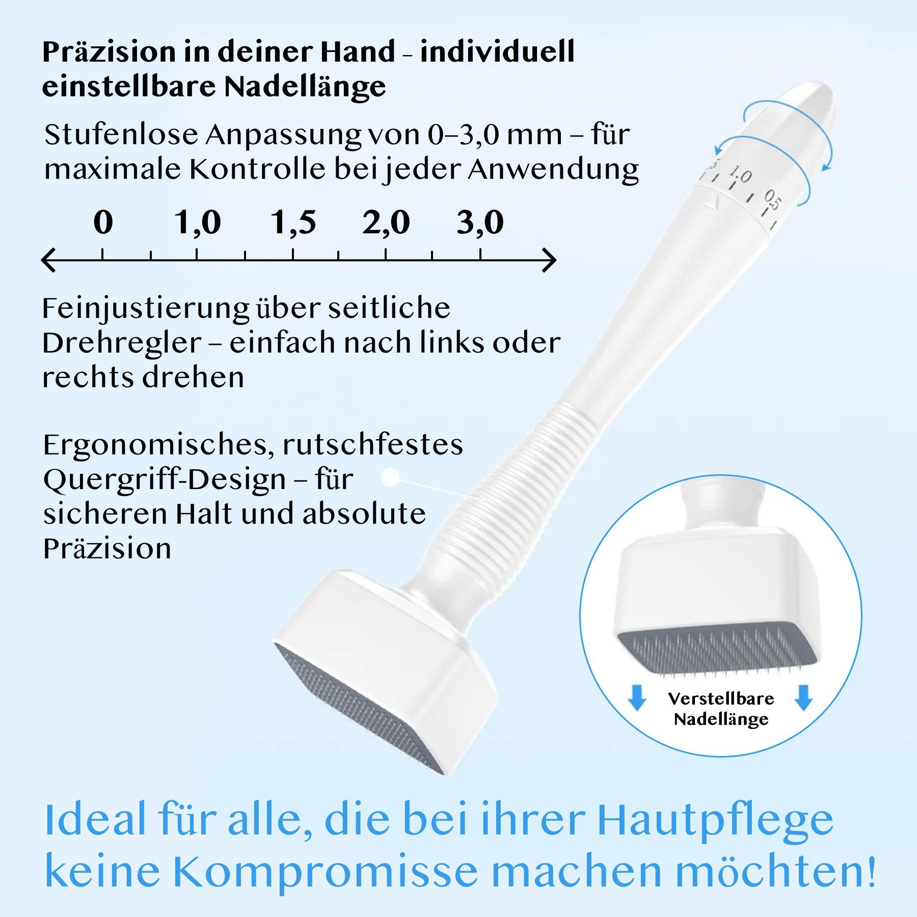 P-Beauty Cosmetic Accessories Dermaroller Derma Stamp Dermapen Microneedling 140 Edelstahl Nadeln Länge 0-3mm, 1-tlg., Microneedling, Derma Stamp, Dermapen