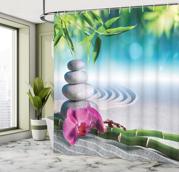 Abakuhaus Duschvorhang Moderner Digitaldruck mit 12 Haken auf Stoff Wasser Resistent Breite 175 cm, Höhe 180 cm, Zen Spa Sand Orchid Blume