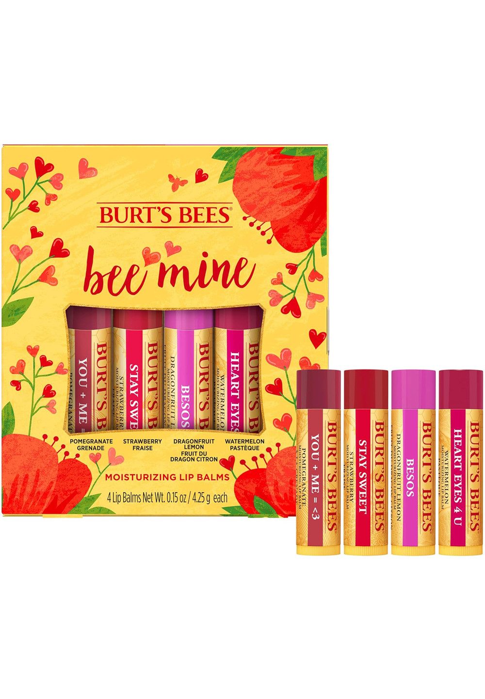 BURT'S BEES Бальзам для губ 500639, 4-tlg., bee mine Dragonfruit Strawberry Watermelon Pomegranate
