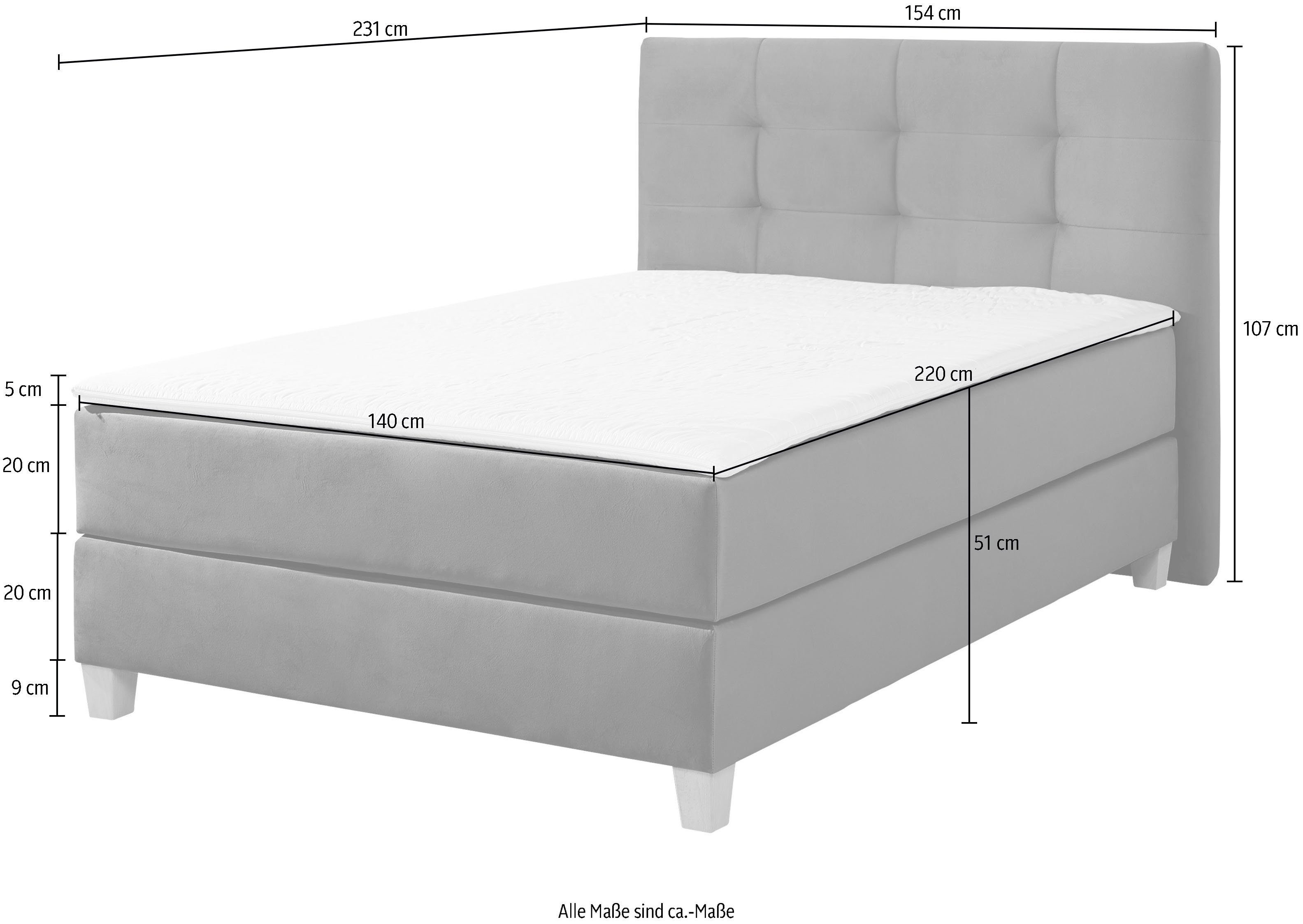 Home affaire Boxspringbett "Moulay", inkl. Topper, in Überlänge 220 cm, 3 H günstig online kaufen