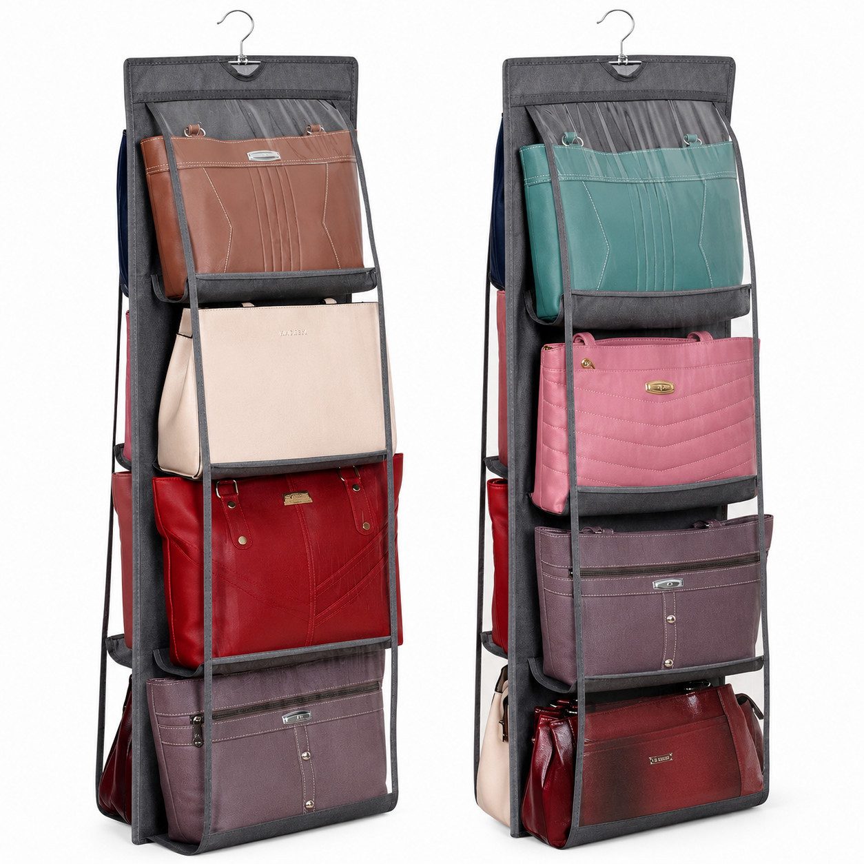 PRIISF Hängeregal Aufbewahrungsbox Hängeorganizer Hängender Handtaschen Organizer Kiste, mit 6 Taschen 8 Taschen, Kleiderschrank Hängeaufbewahrung Regal Stoffschrank Wandtasche