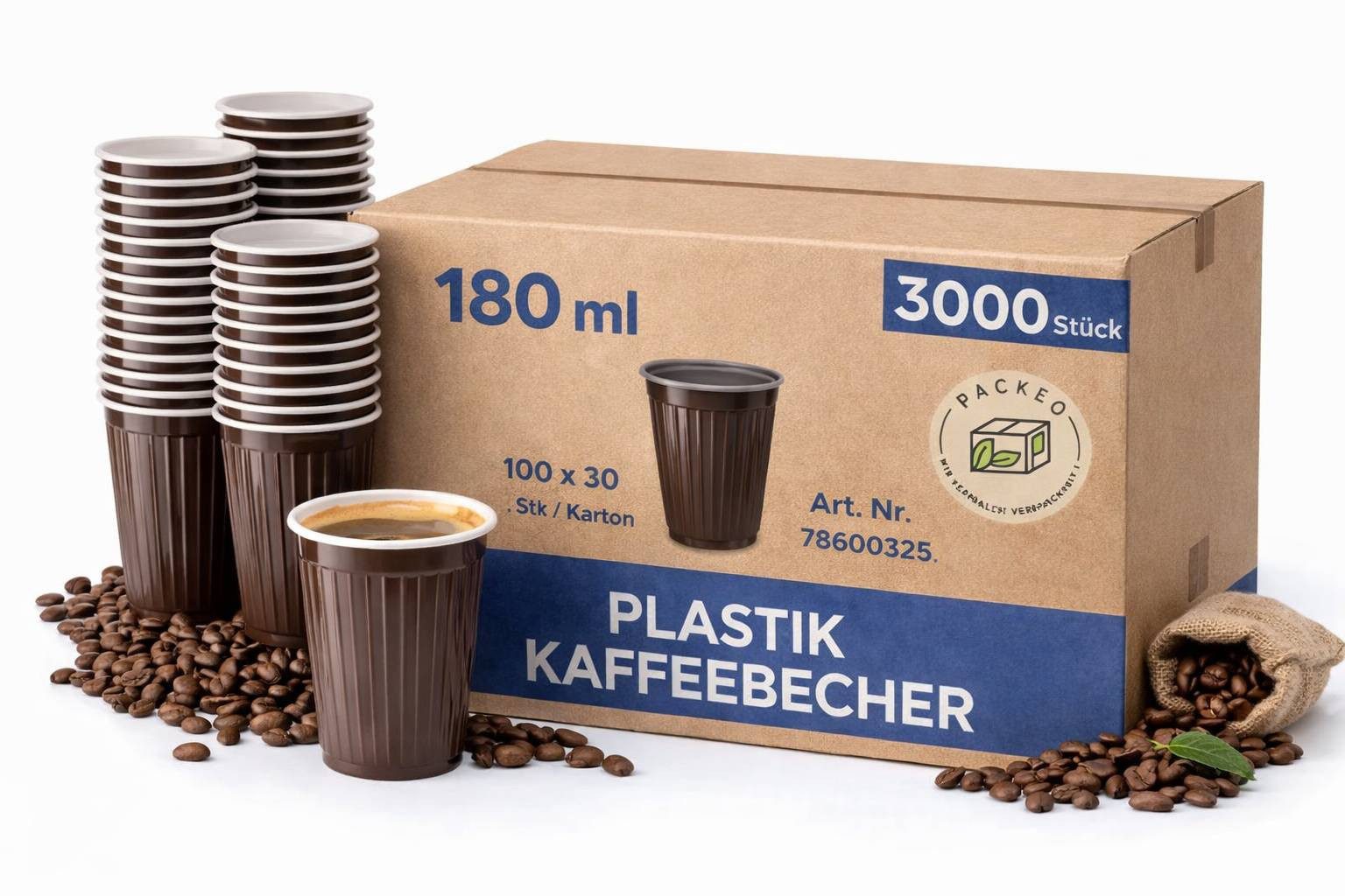PACKEO Coffee-to-go-Becher Automatenbecher 180 ml – Kaffeebecher für Kaffeeautomaten, Braun-Weiß, 500-tlg.