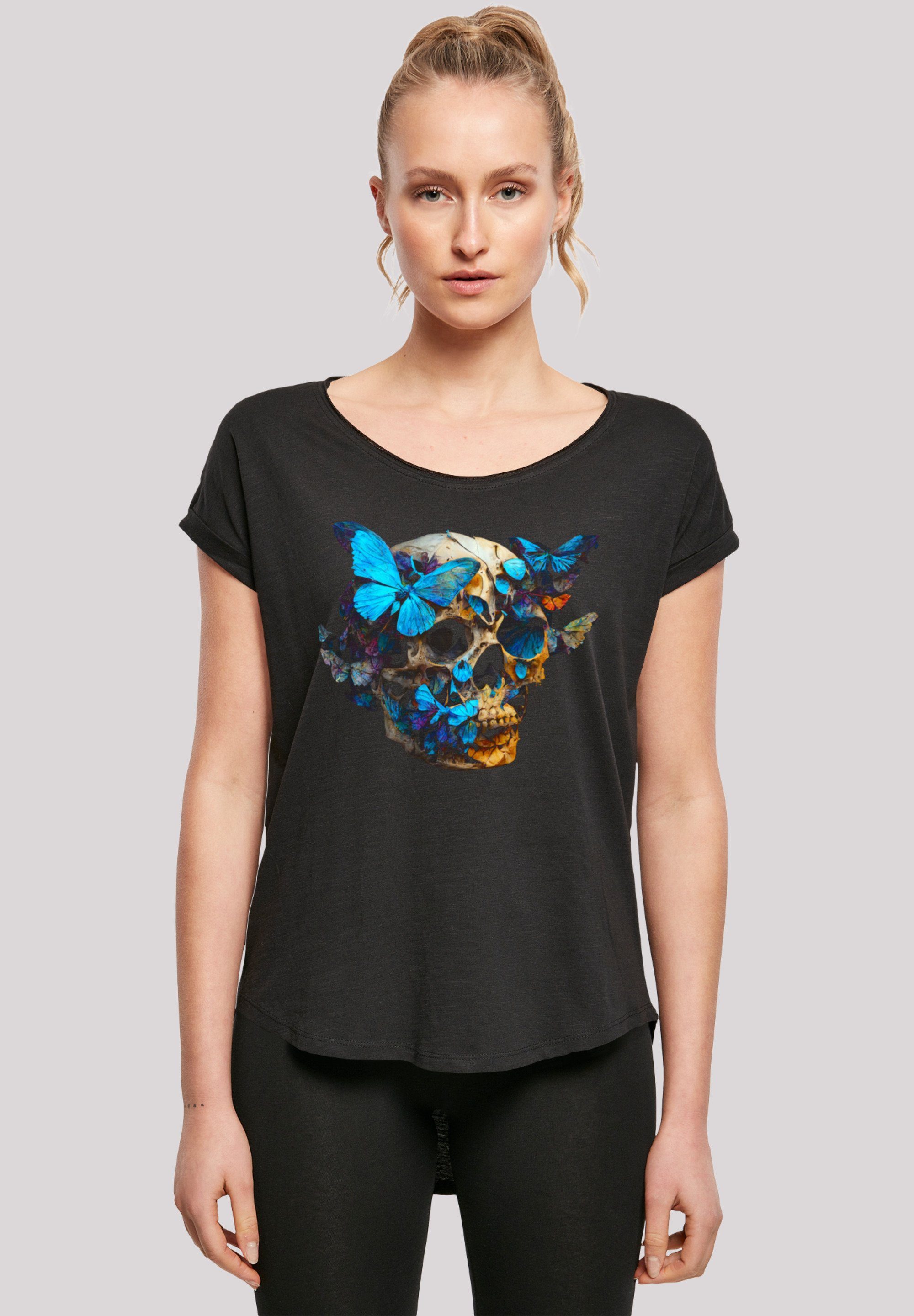 F4NT4STIC T-Shirt Schmetterling Skull LONG TEE Print, Sehr weicher  Baumwollstoff mit hohem Tragekomfort