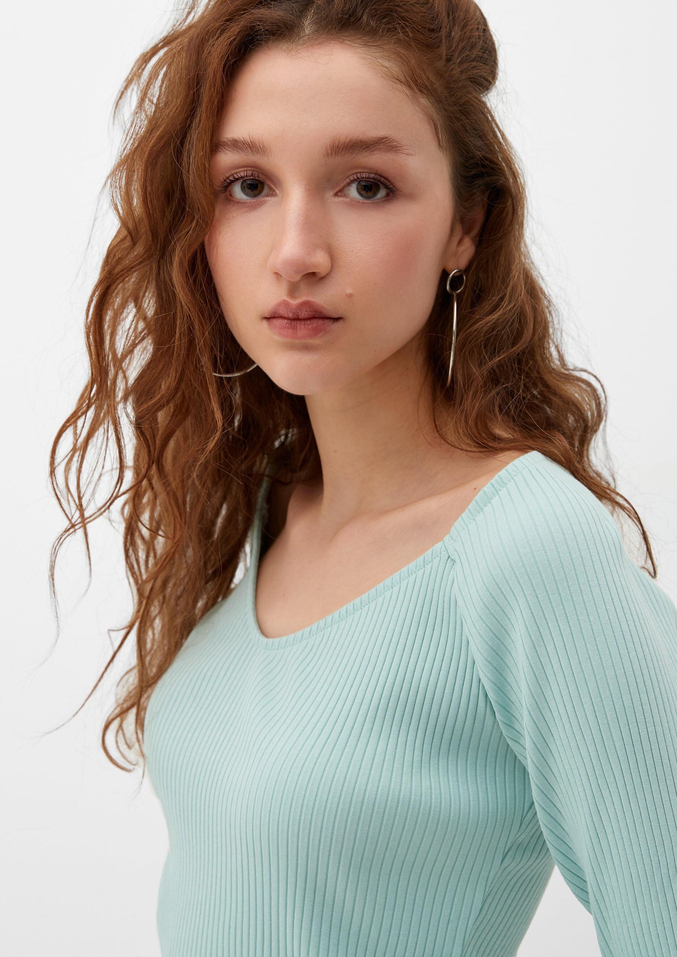 QS Langarmshirt T-Shirt Longsleeve mit Rippstruktur