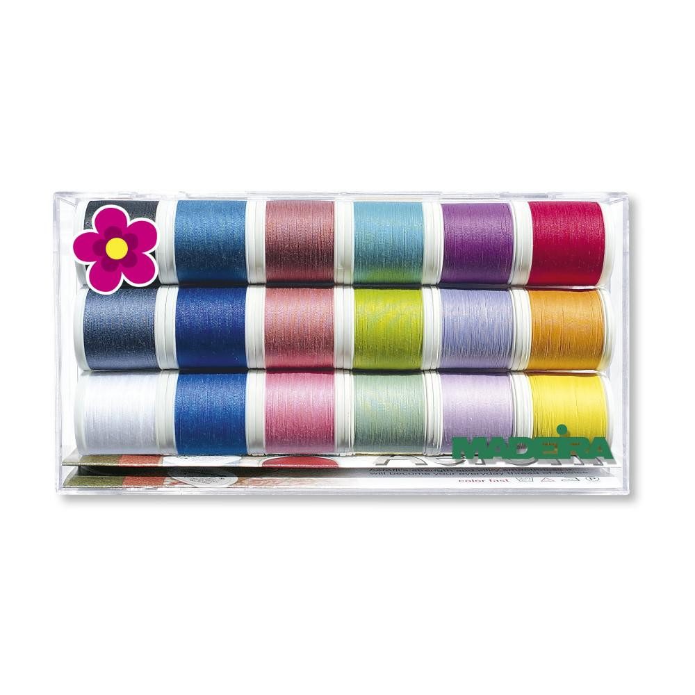 Madeira - Garnbox Aerofil Allesnäher Sommerkollektion 18 Farben Nähgarn, 400 m (Packung)