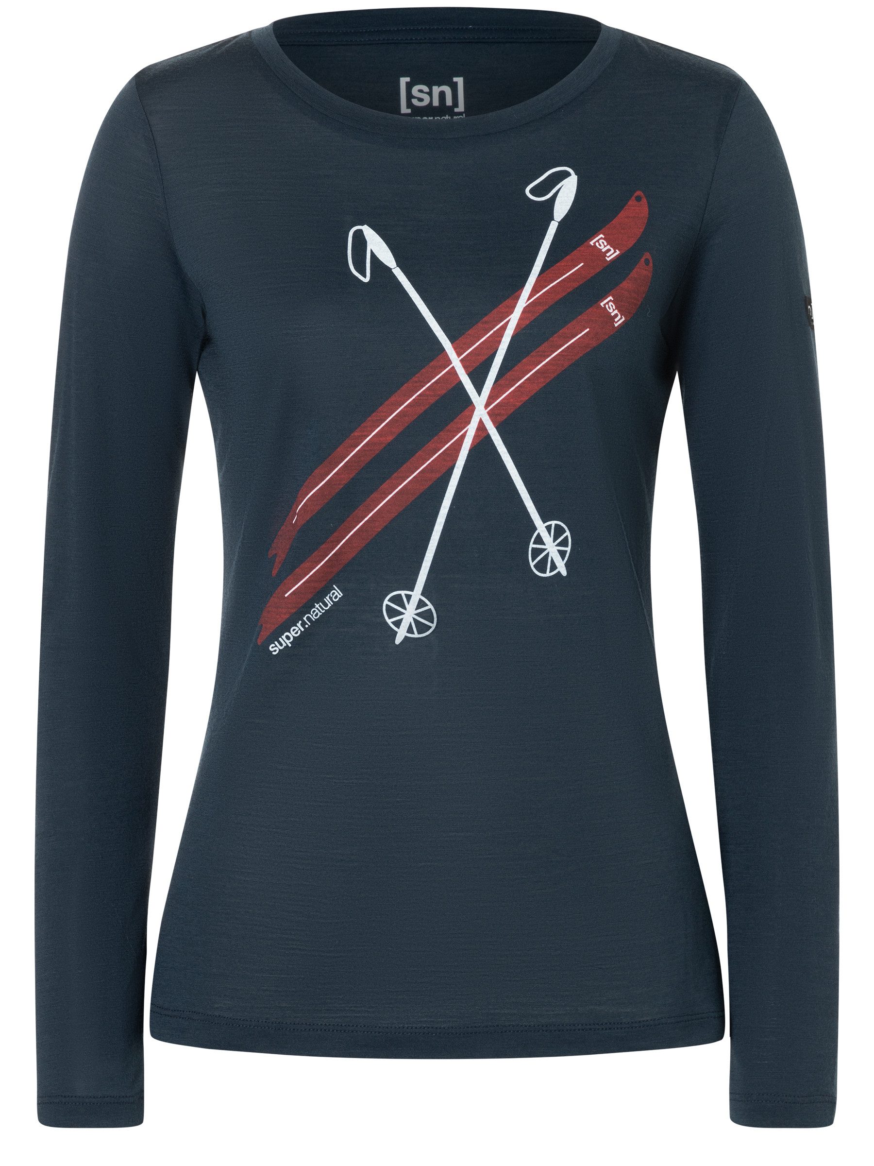 SUPER.NATURAL Sweatshirt für Damen, Merino KRYSSEDE SKI Ski Motiv, casual