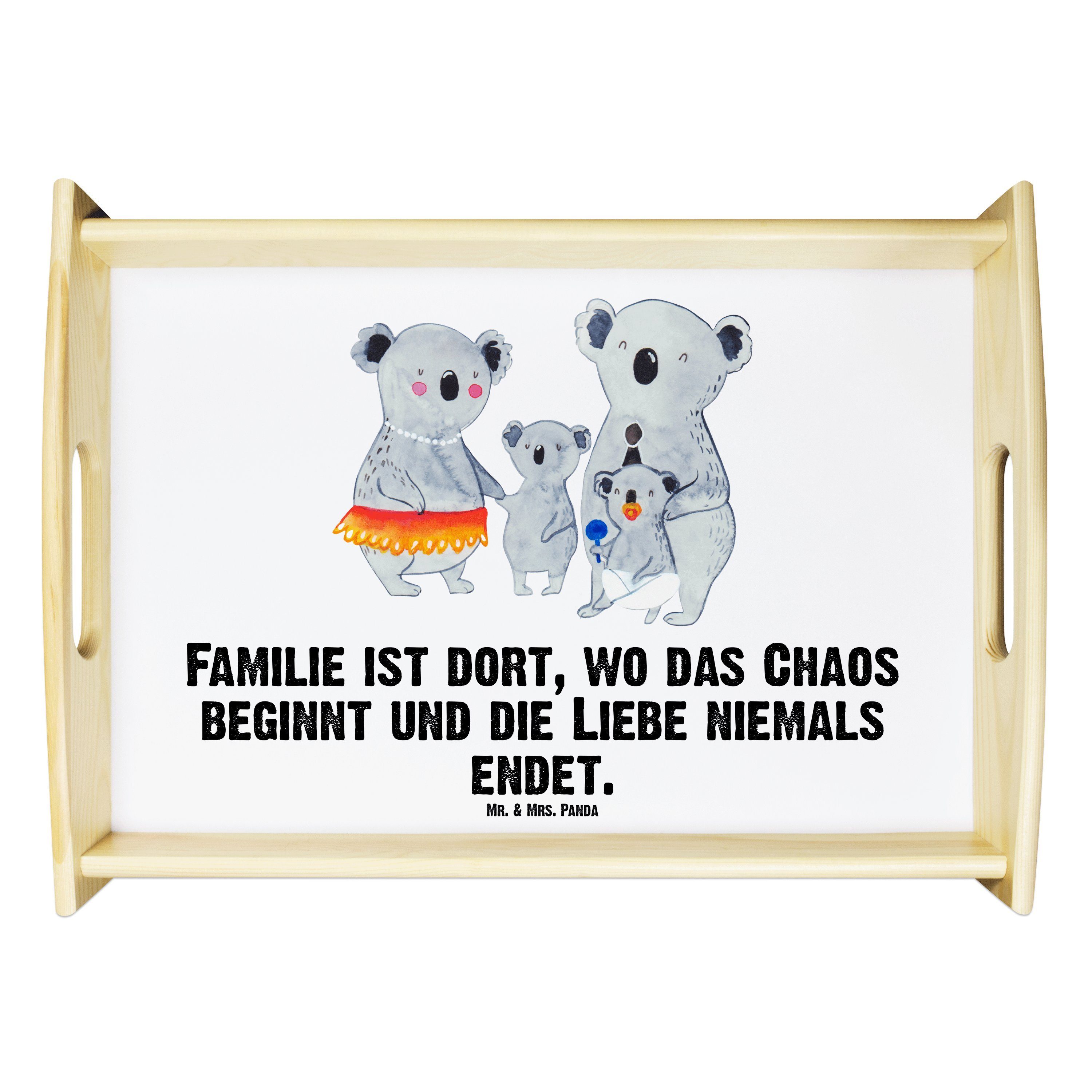 Mr. & Mrs. Panda Tablett Koala Familie - Weiß - Geschenk, Kinder, Holztablett, Tablett, Frühst, Echtholz lasiert, (1-tlg)