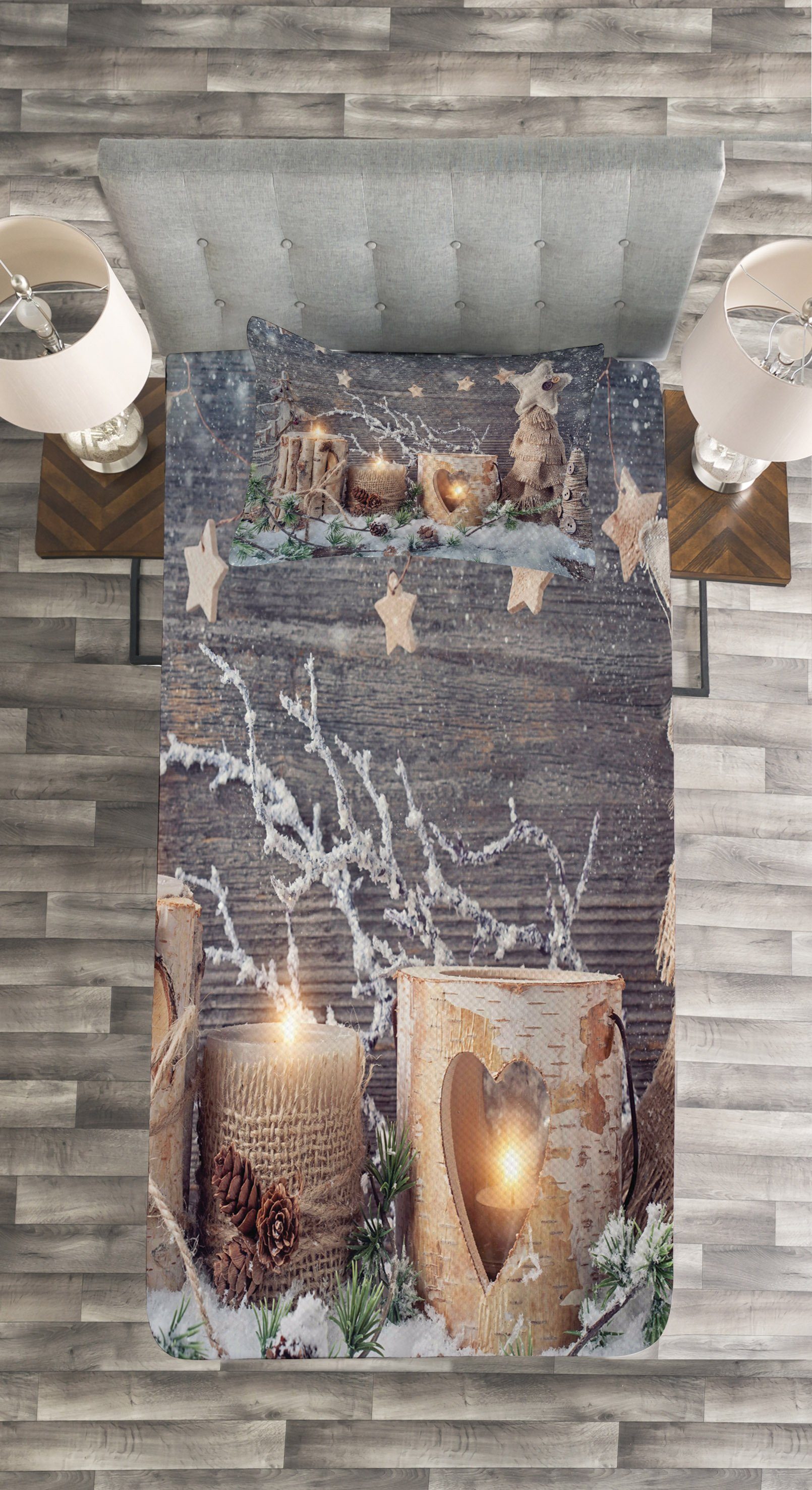 Set Abakuhaus, mit Winterurlaub Kissenbezügen Candle Waschbar, Weihnachten Tagesdecke