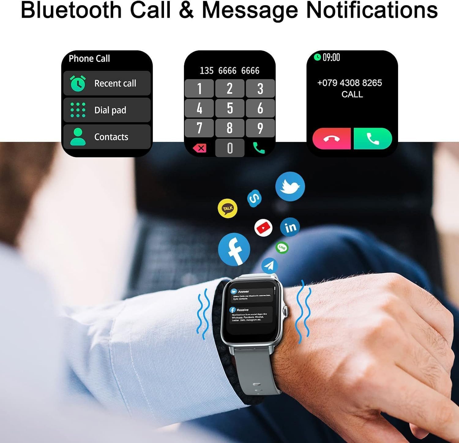 Zero-G Roadster Smartwatch (4,3 cm) Digitaler Fitness Tracker, Multifunktions-Smartwatch: Telefonieren, mit Nachricht Erinnerung/Anruffunktion/Schlafmonitor/IP67