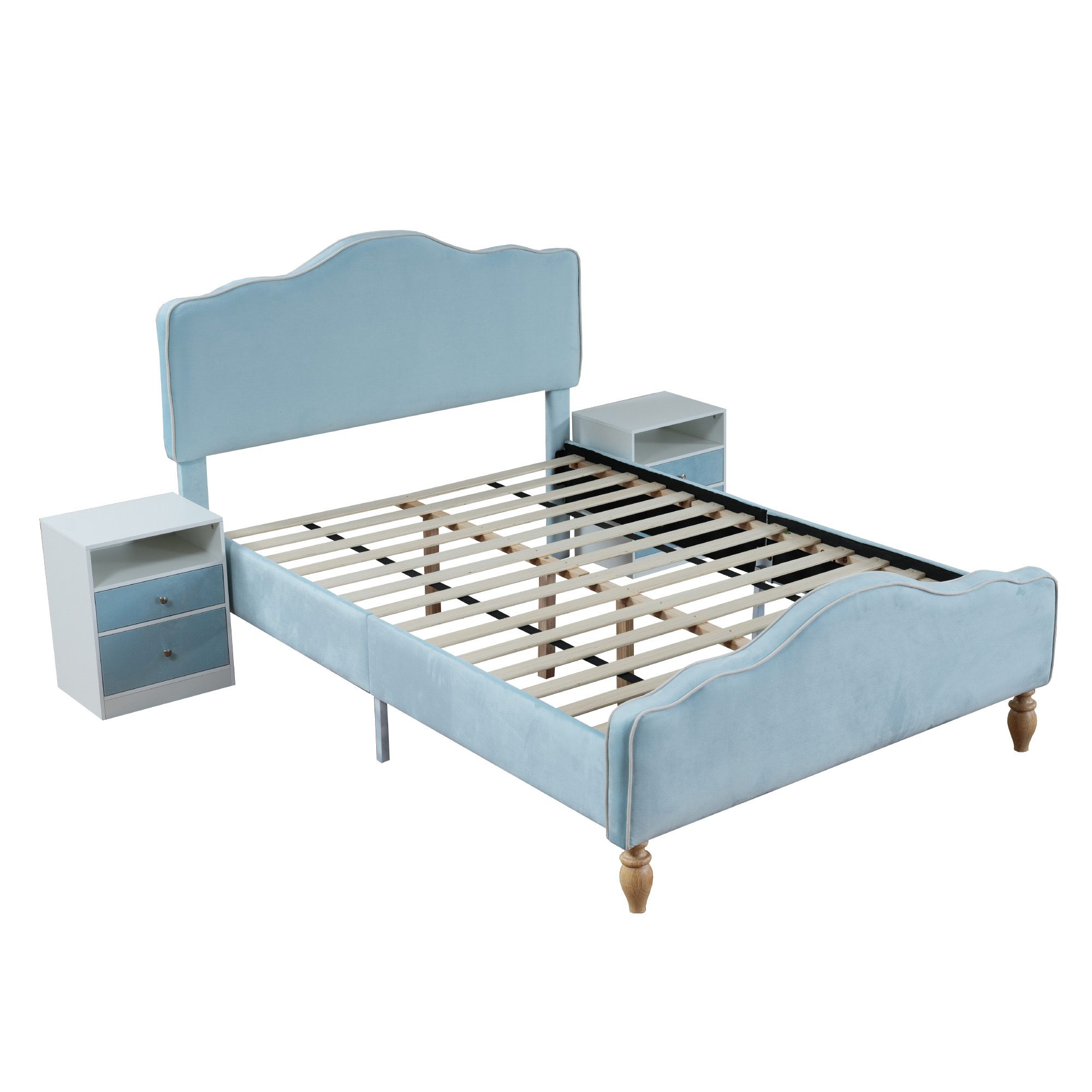 i@home Komplettschlafzimmer Modernes Design Polsterbett + 2x Nachttisch,140x200 cm, Blau, (Komplettschlafzimmer Set), Mit Matratze
