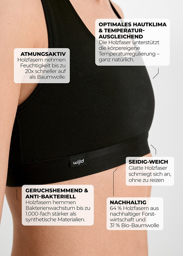 wijld GmbH Bralette aus Holz - "MERLE" BLACK (2er-Pack)