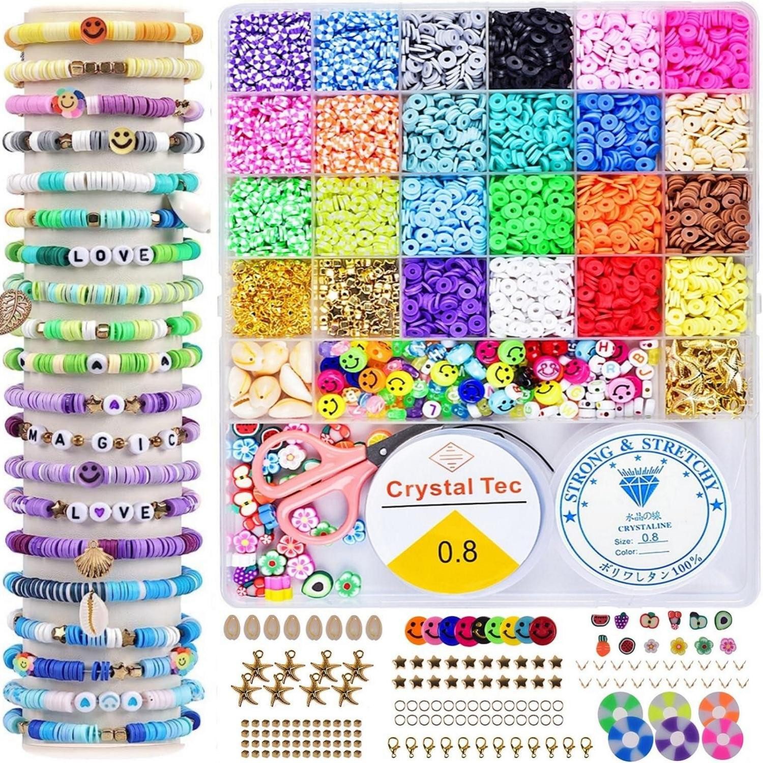 Dekohänger DIY Perlen Armband Set für Kinder und Erwachsene 4800 Stück 6mm Clay