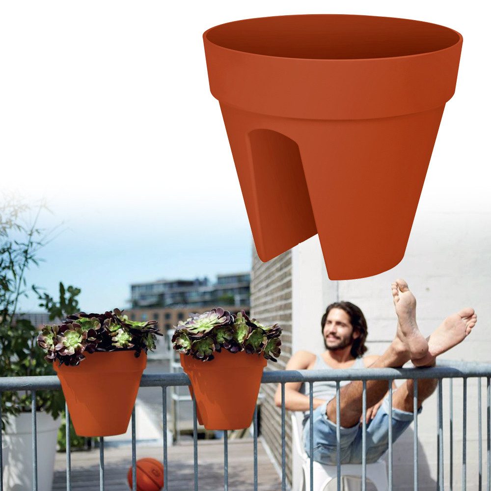 Elho Blumenkasten (1 St), Blumentopf loft urban Balkonhalterung 28x25cm Überlaufrohre Rund