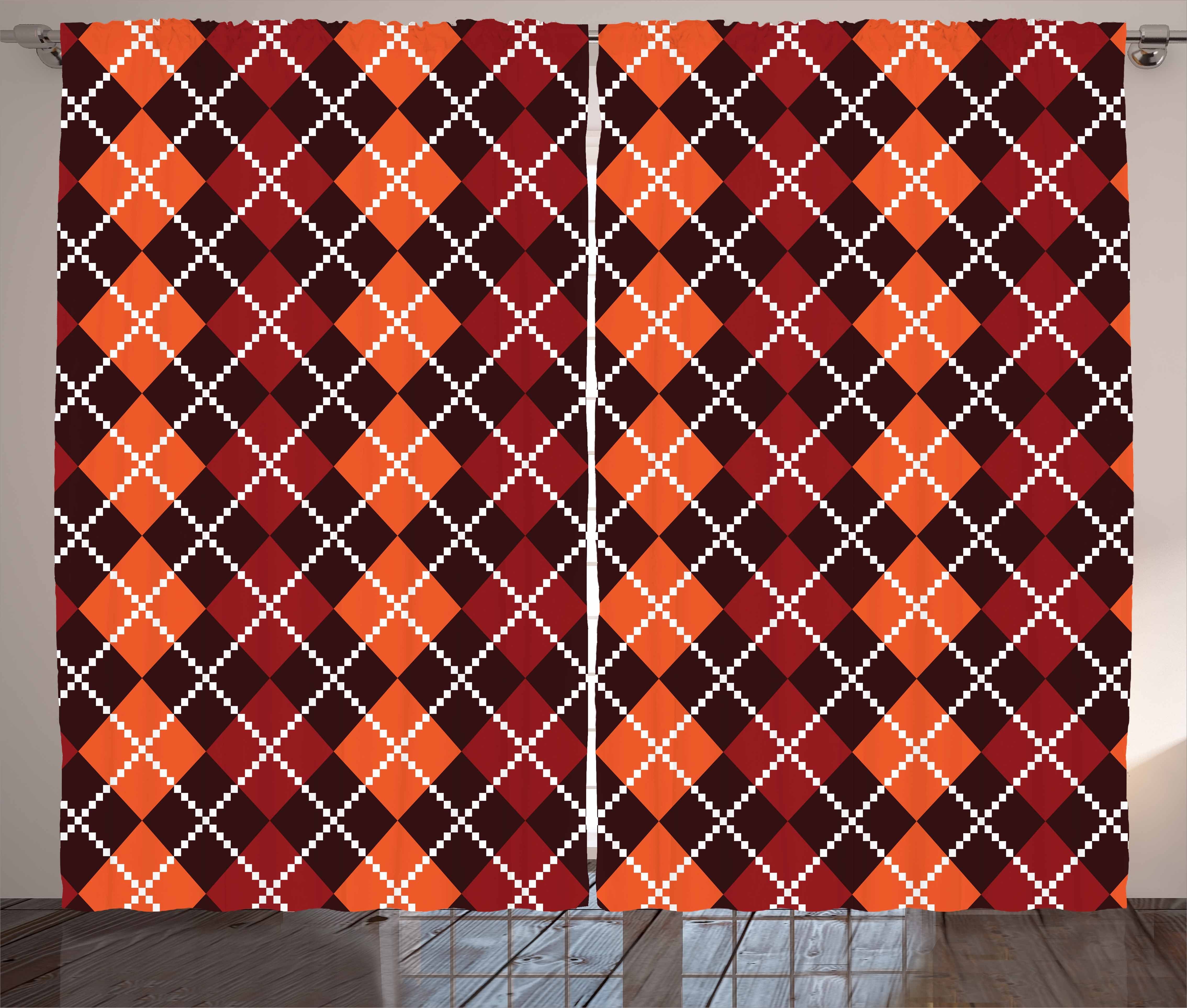Gardine Schlafzimmer Kräuselband Vorhang mit Schlaufen und Haken, Abakuhaus, Rot und Braun Herbst Scottish Argyle