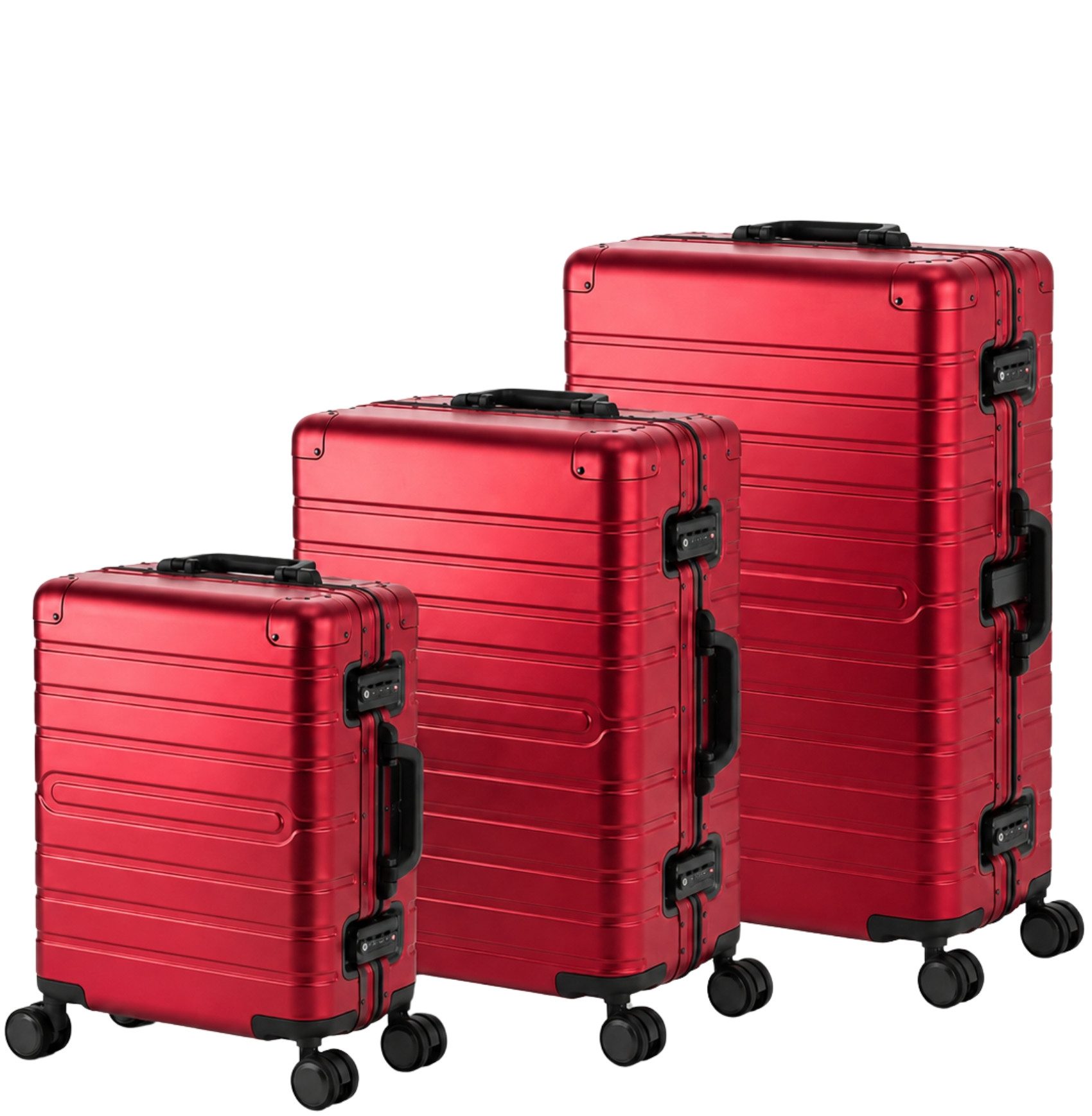 Travelhouse Kofferset 100% Aluminium OSLO - verschiedene Farben, 4 Rollen, (3 tlg., S+M+L), mit stabilem Aluminium-Gehäuse und verstärkten Ecken
