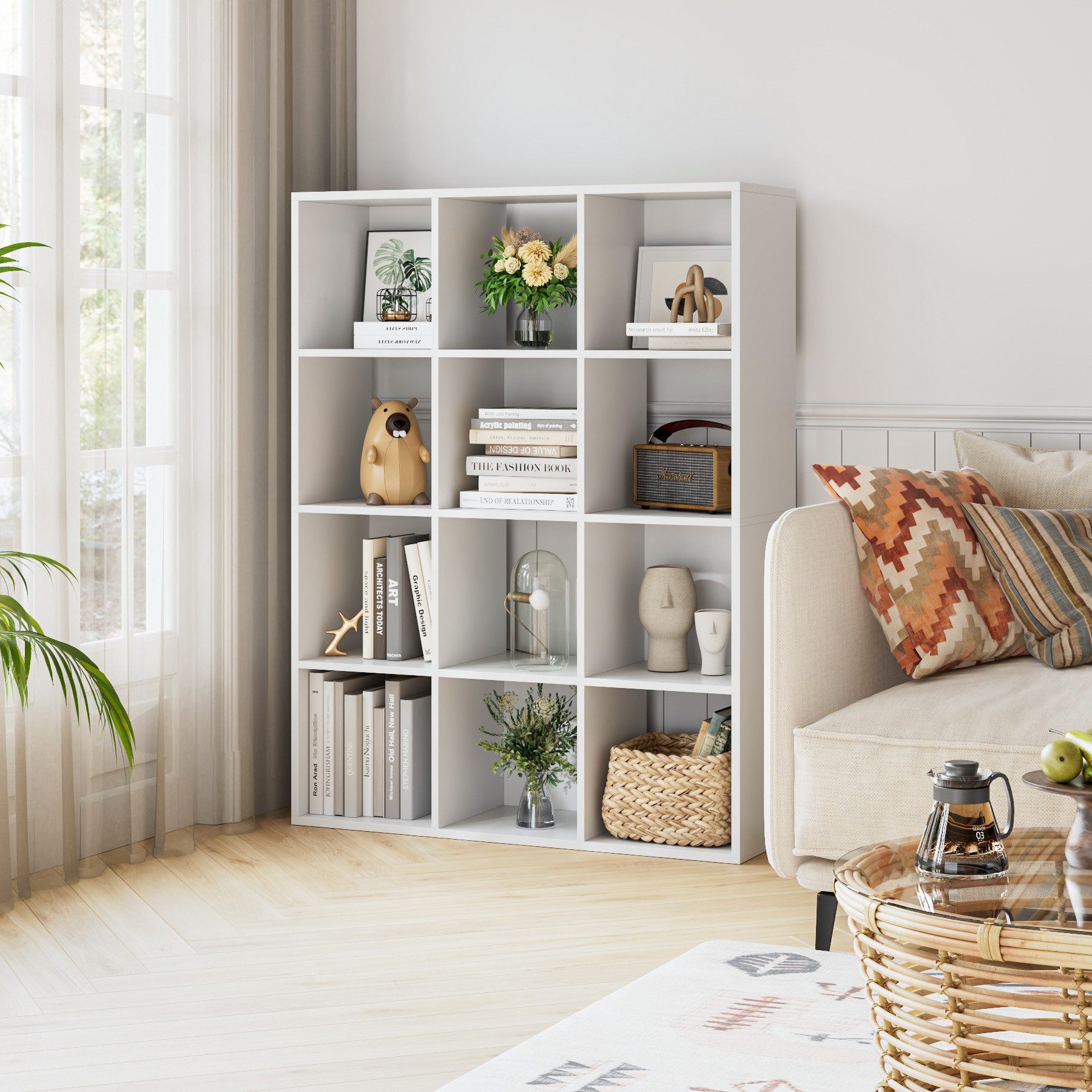 HOMECHO Bücherregal, Würfelregal mit 12 Fächern Weiß Standregal Raumteiler günstig online kaufen