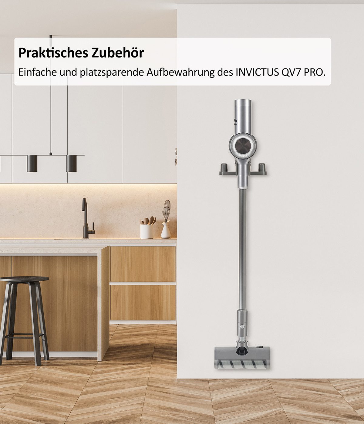 Genius Akku-Bodenstaubsauger INVICTUS QV7 Pro Akku-Staubsauger 550W 17-tlg. bis 60 Min. Laufzeit, 550 W, beutellos, LED‑Fugendüse für sichtbar gründliche Reinigung