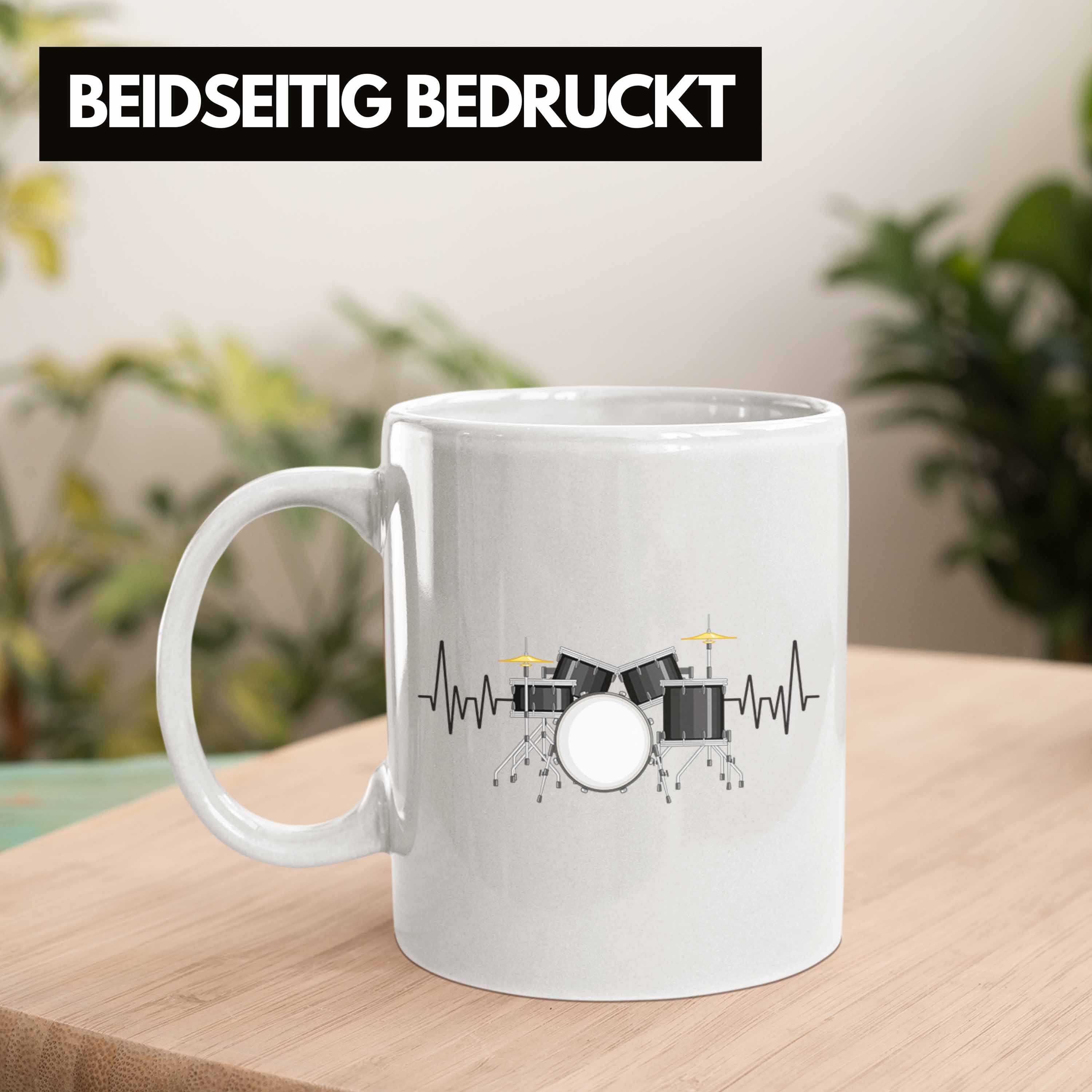 Schlagzeug-Spiel Weiss Tasse für Trendation Trendation Herzschlag Schlagzeug - Tasse Geschenk