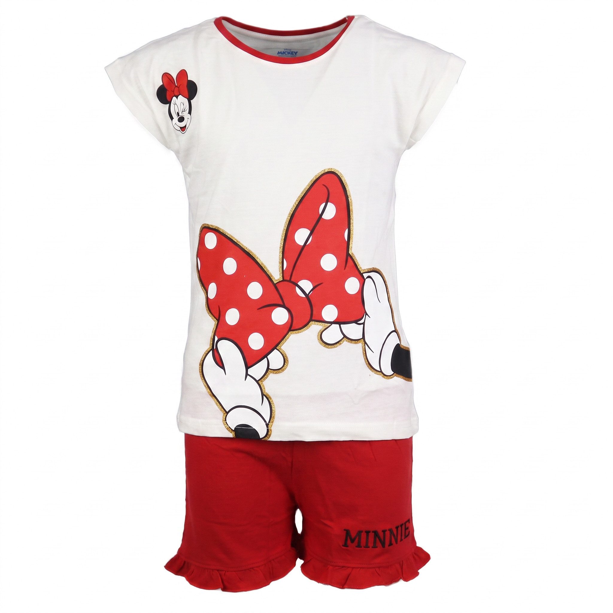 Disney Minnie Mouse Schlafanzug Minnie Maus Mädchen kurzarm Pyjama Shirt Shorts (Set) Gr. 134 bis 164, Baumwolle, Rot oder Schwarz