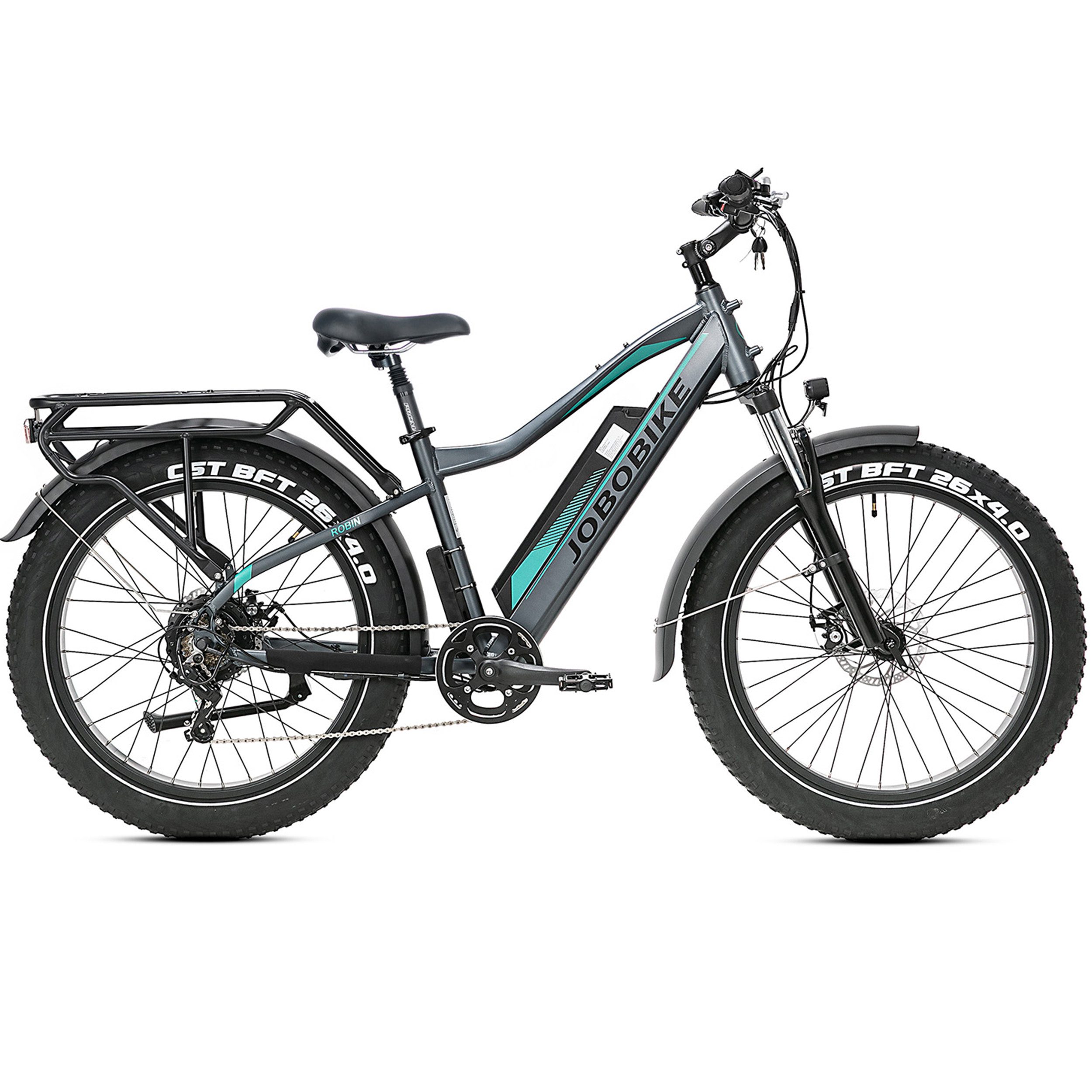 JOBOBIKE E-Bike Mountainbike 26 x 4,0 Zoll, 180km, 80 Nm, Elektrofahrrad für Damen Herren, Offroad, 8 Gang Shimano, Kettenschaltung, Heckmotor, 960 Wh, max. 80 Nm, 5 Stufen, Federgabel, Gefederte Sattelstütze, MTB