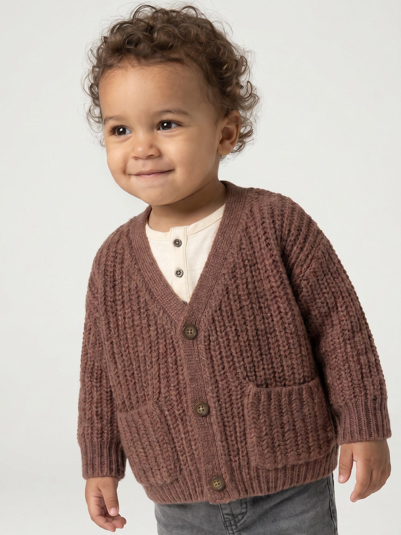 vertbaudet Strickjacke Baby Strickjacke mit V-Ausschnitt, Grobstrick – Bild 4 von 5