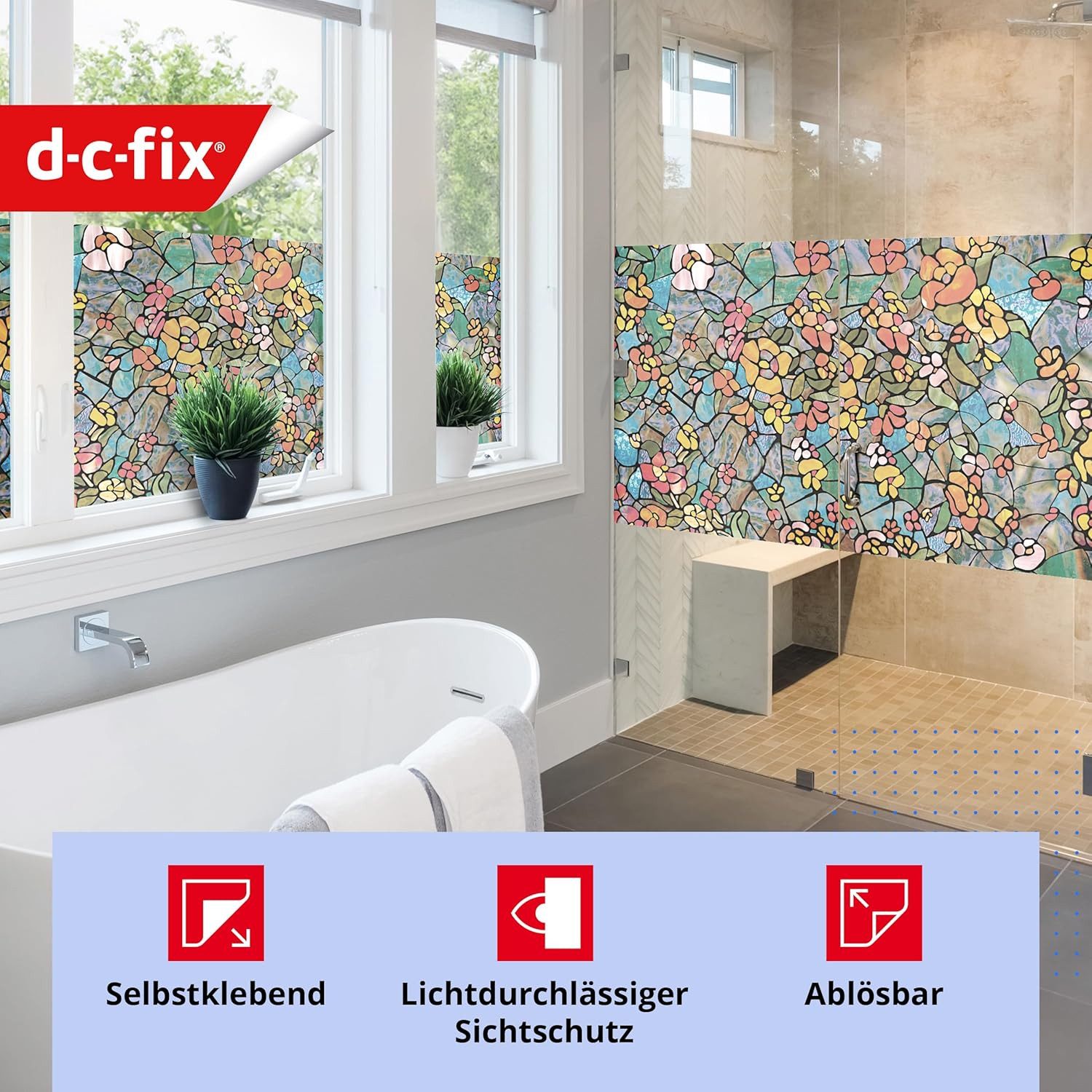 d-c-fix Fensterfolie Fensterfolie selbstklebend Sichtschutzfolie Deko Folie für Fenster, Buntglasfolie, 200 x 45cm - Zuschneidbar & rückstandslos entfernbar – Bild 4 von 5