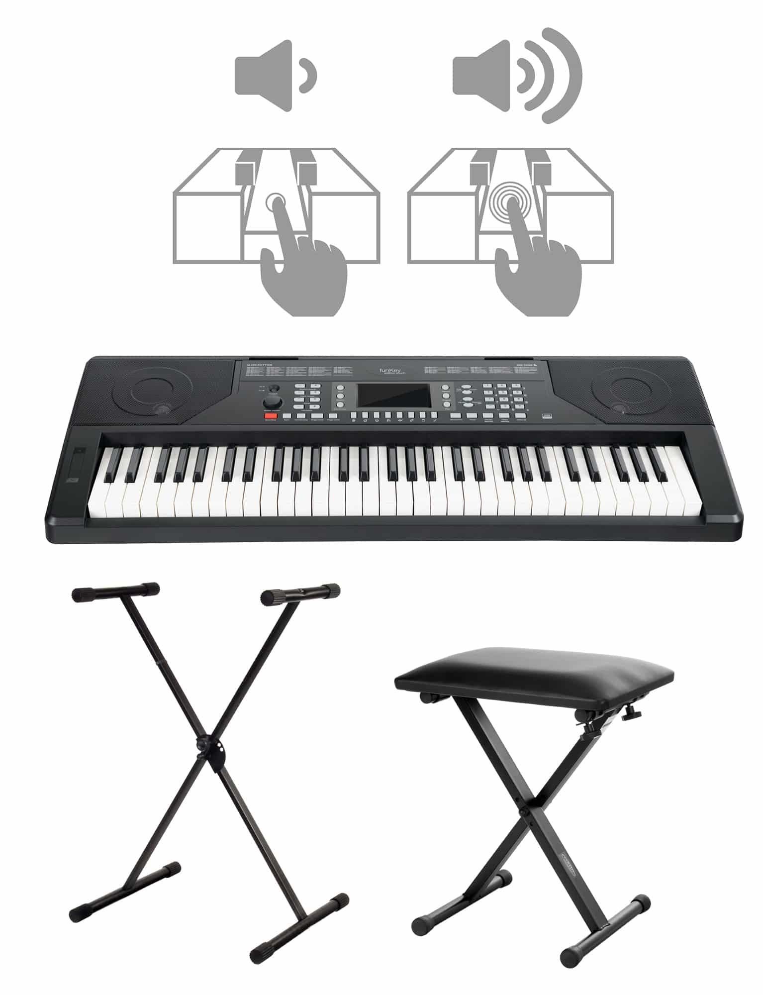FunKey Home Keyboard »61 Tasten - Touch Response - 300 Sounds & 300  Rhythmen - USB-, Mikrofon- und Kopfhöreranschluss«, (Sparset, 3 tlg., Inkl.  Keyboardstativ und Hocker), Intelligente Lernfunktionen "One key teaching"  und "Follow teaching" online ...