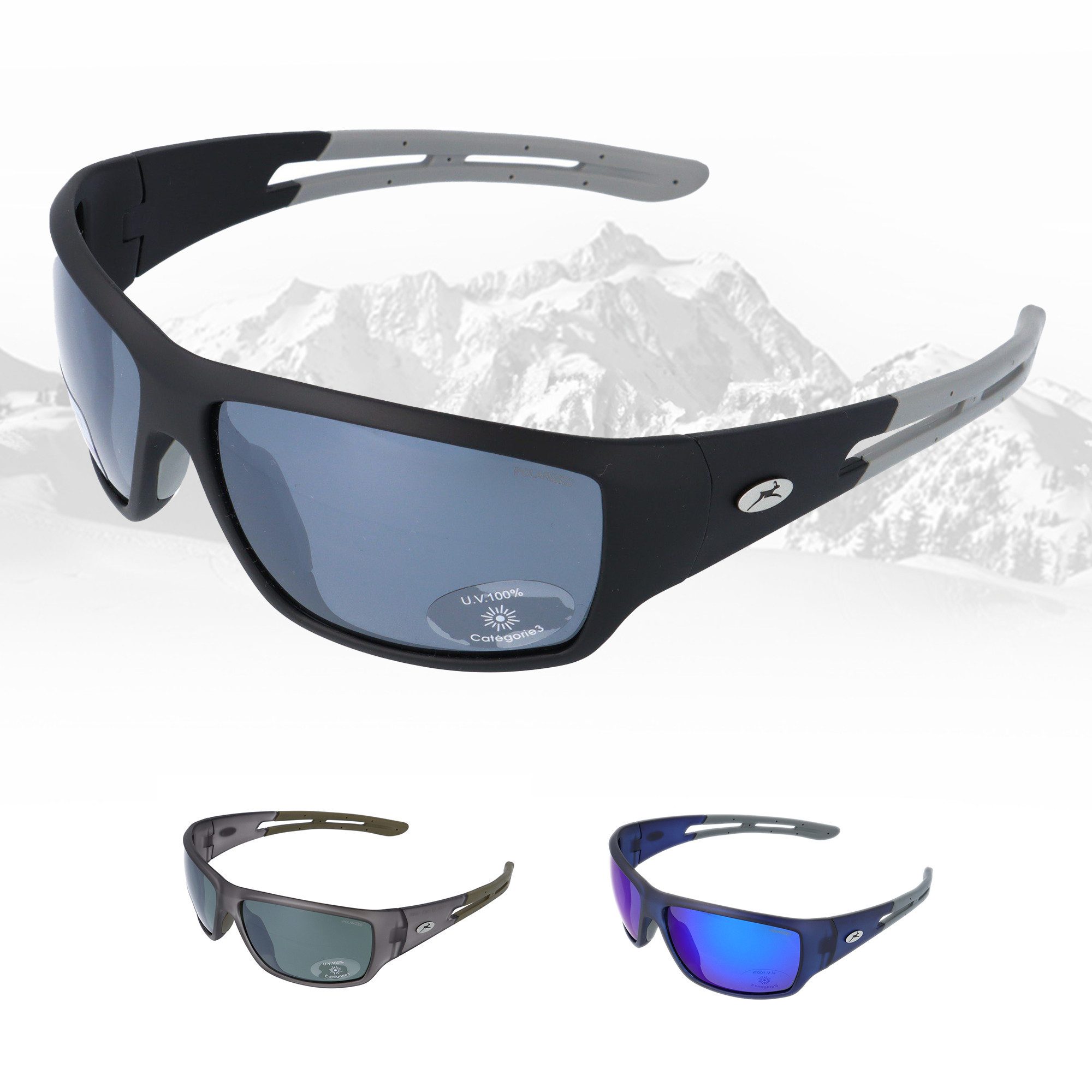 Gamswild Skibrille UV400 Sonnenbrille Fahrradbrille extra breite Bügel Damen, Herren Modell WS7127 in schwarz, grau, blau