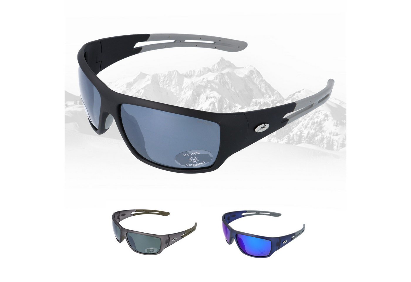 Gamswild Skibrille UV400 Sonnenbrille Fahrradbrille extra breite Bügel Damen, Herren Modell WS7127 in schwarz, grau, blau