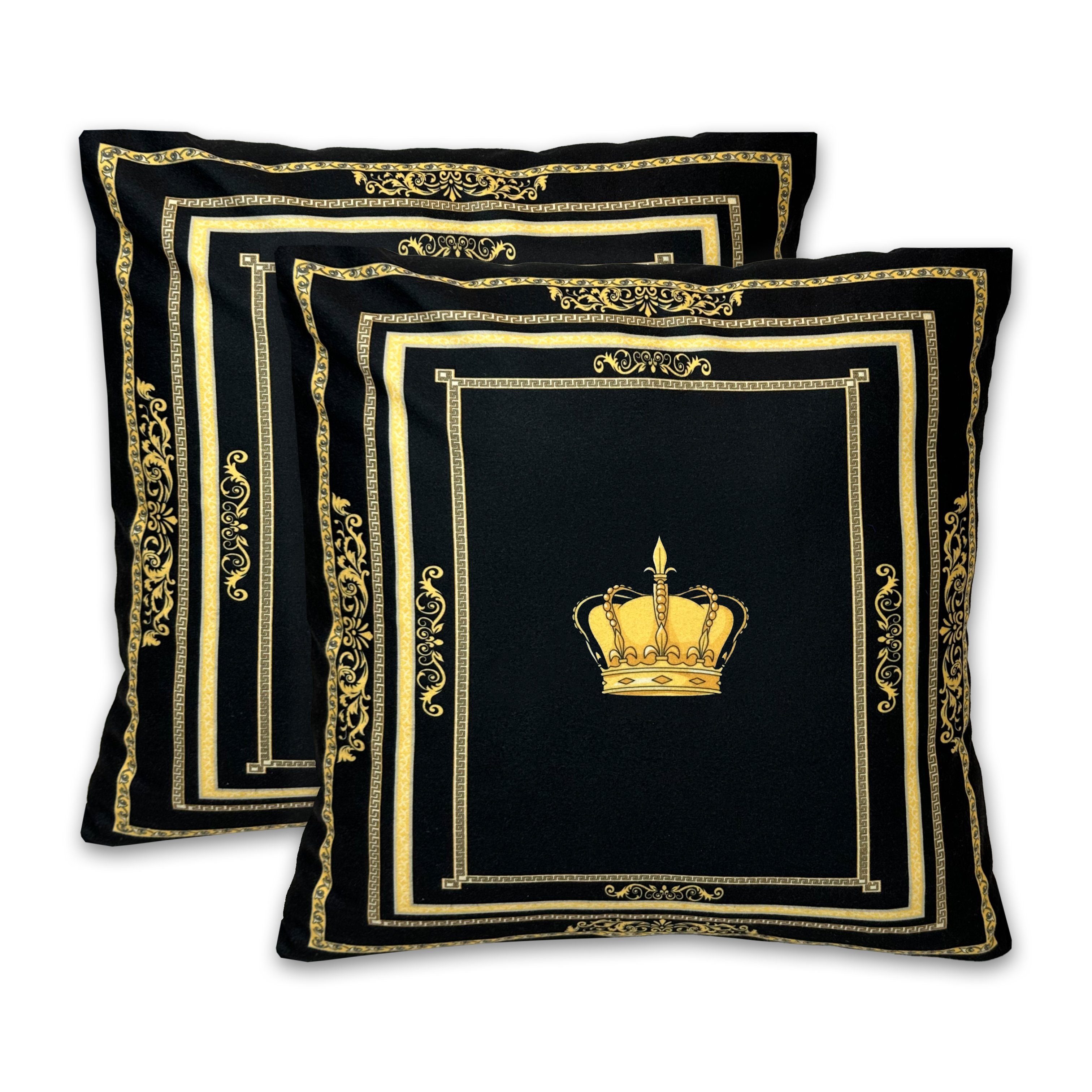 Belle Arti Dekokissen Dekorative Kissen Sofakissen Zierkissen Set Seidenoptik schwarz gold, mit Motiv Löwenkopf, Krone, Amphore, Kissenbezug, Füllung