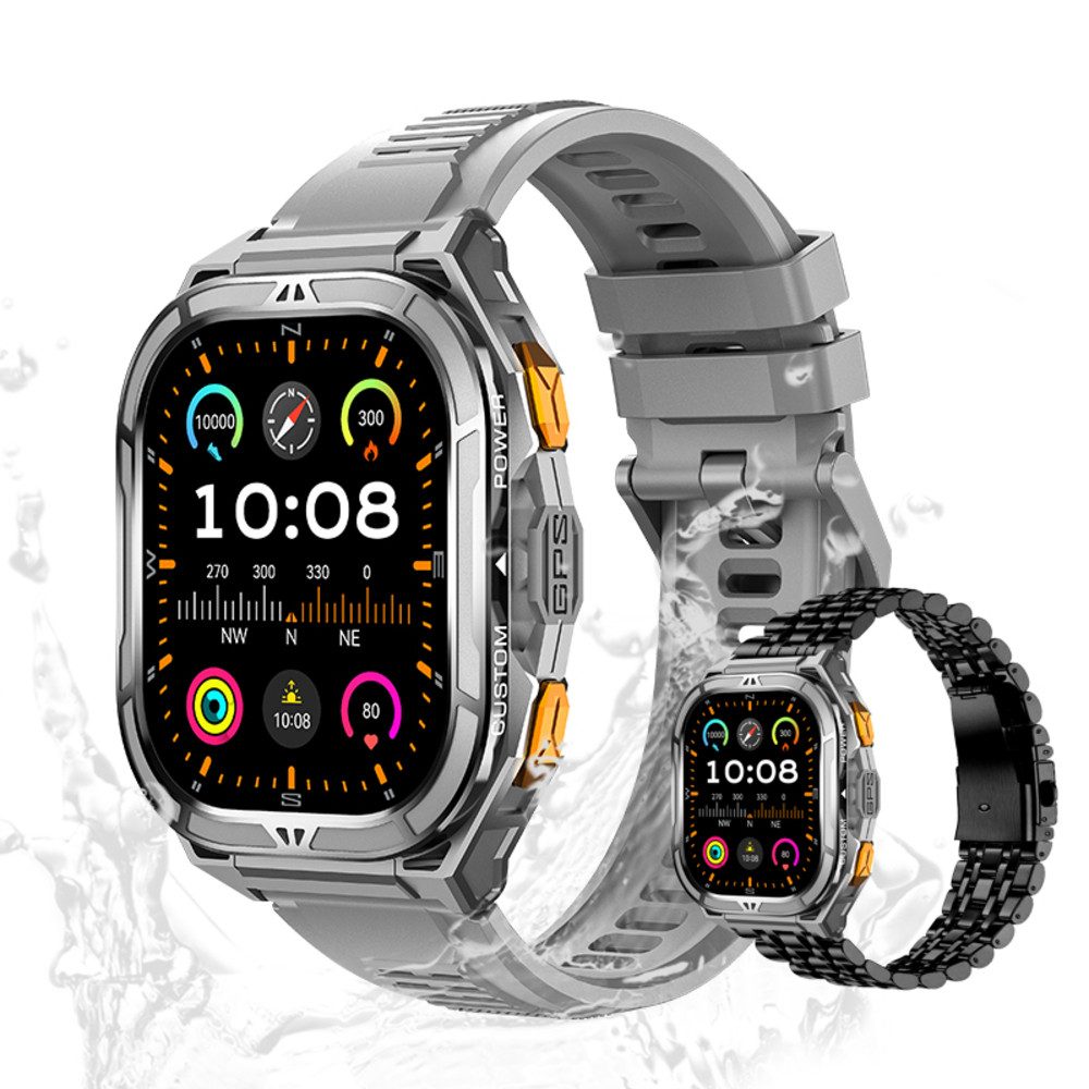 Valdus Herren Telefonfunktion 5 ATM Wasserdicht 530mAh FitnessTracker Smartwatch (1.96 Zoll, Android/iOS), Elegante Fitnessuhr mit GPS, Schlafanalyse & Herzfrequenzmessung