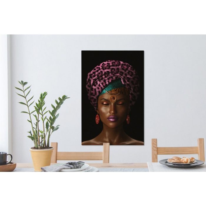 OneMillionCanvasses® Leinwandbild Frau - Farbe - Kopftuch (1 St) Leinwand Bilder für Wohnzimmer Schlafzimmer