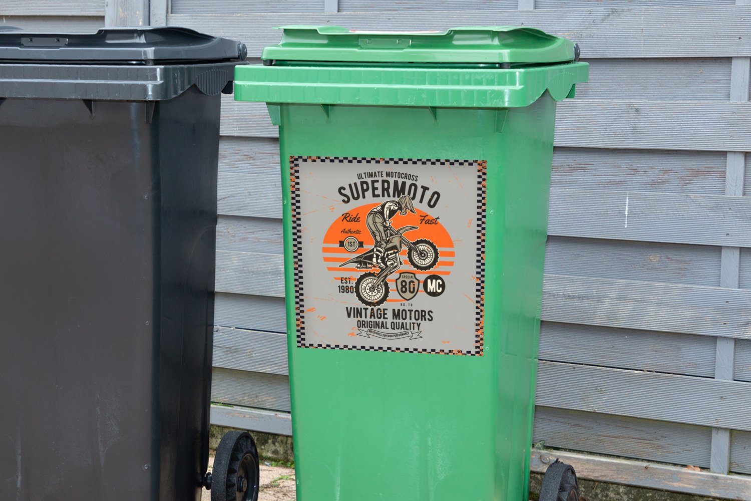 MuchoWow Wandsticker Mancave - Motor Orange Grau (1 - Mülleimer-aufkleber, Mülltonne, Sticker, St), Container, - Abfalbehälter