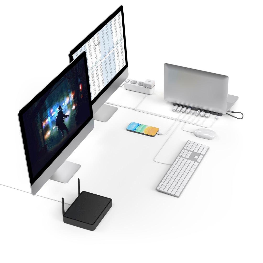 Hama Dockingstation USB C mit 10 Ports für Laptop und PC USB-Adapter USB Typ C zu DisplayPort, HDMI, RJ-45 (Ethernet), USB 2.0, USB 3.1 Gen 1, USB-C, 25 cm